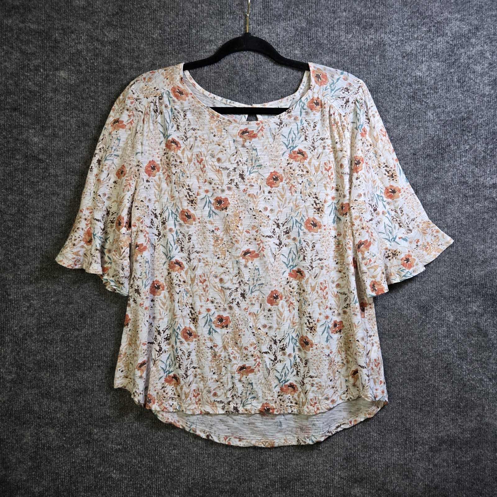 Lucky Brand Top Womens L Cream Orange Wildflower Flowy Prairie Boho Nature