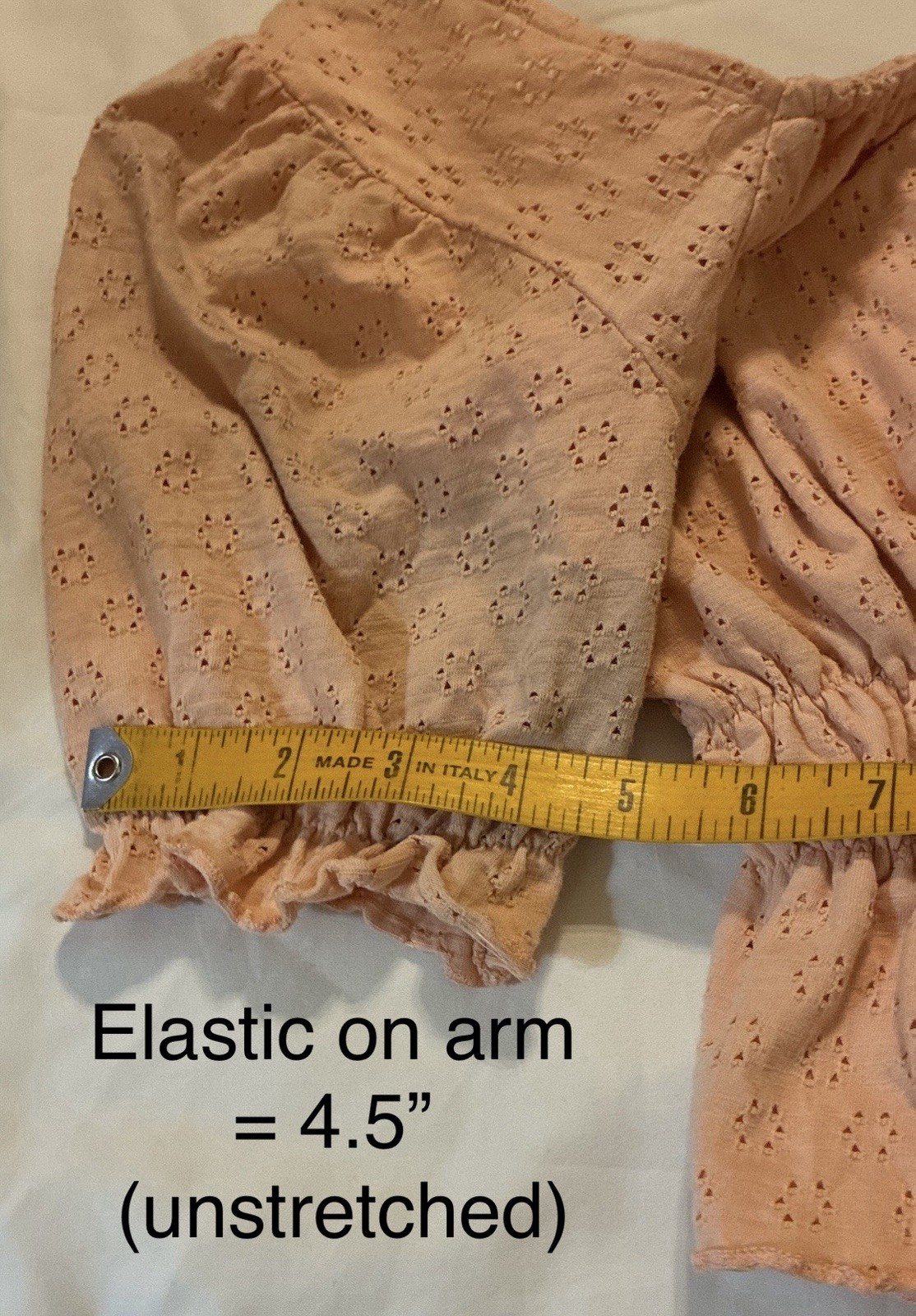 Peach / Coral Smocked Eyelet Puff Short Sleeve Square Neck Crop Cotton Blouse M