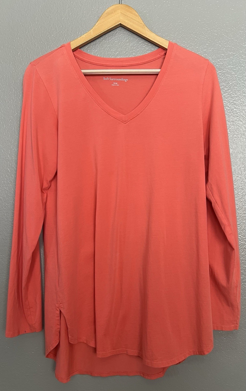 Soft Surroundings Pima Cotton V-neck Long Sleeve Shirt Women’s S Orange Soft