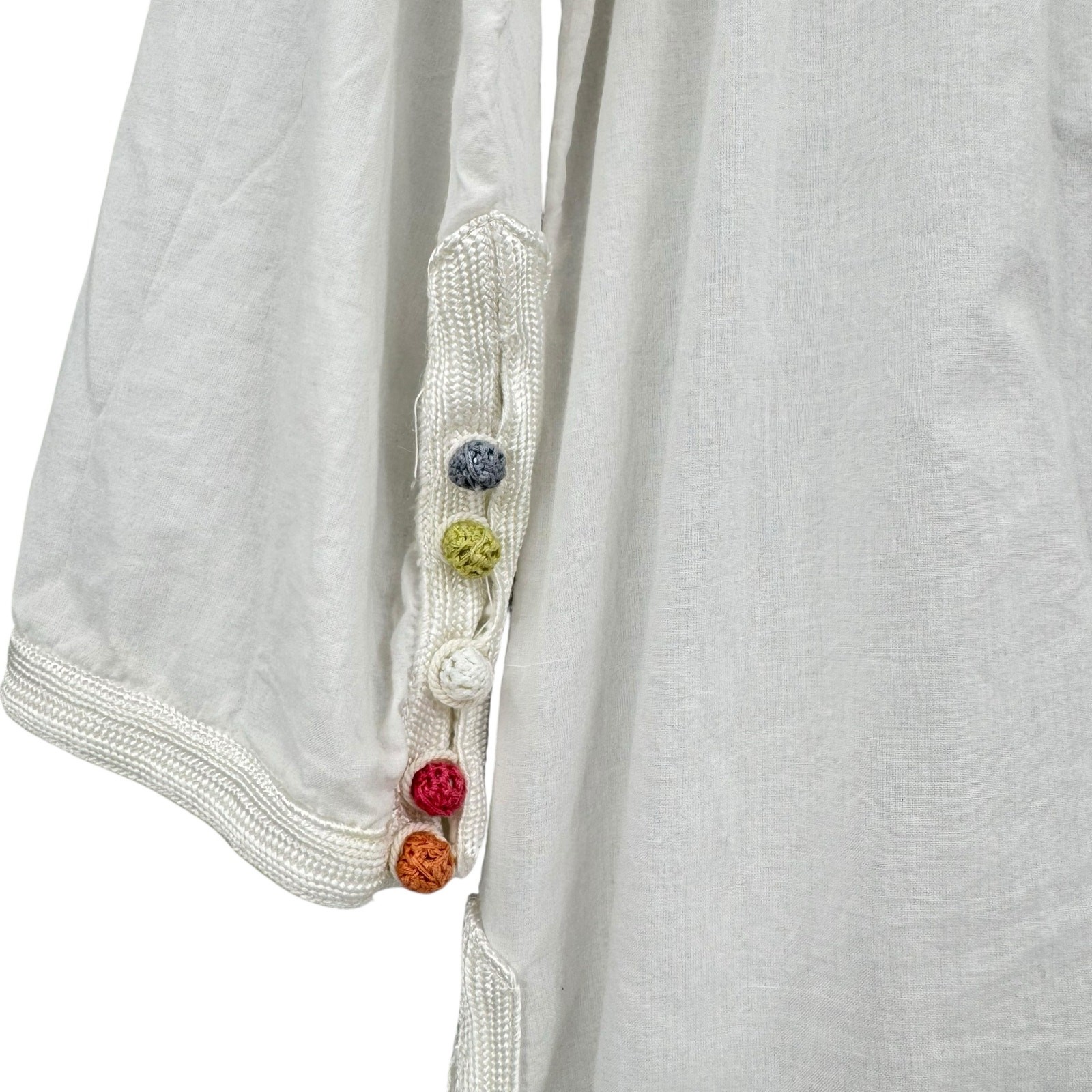Roberta Roller Rabbit XS White & Multi Colored Button Loop 3/4 Sleeve Tunic