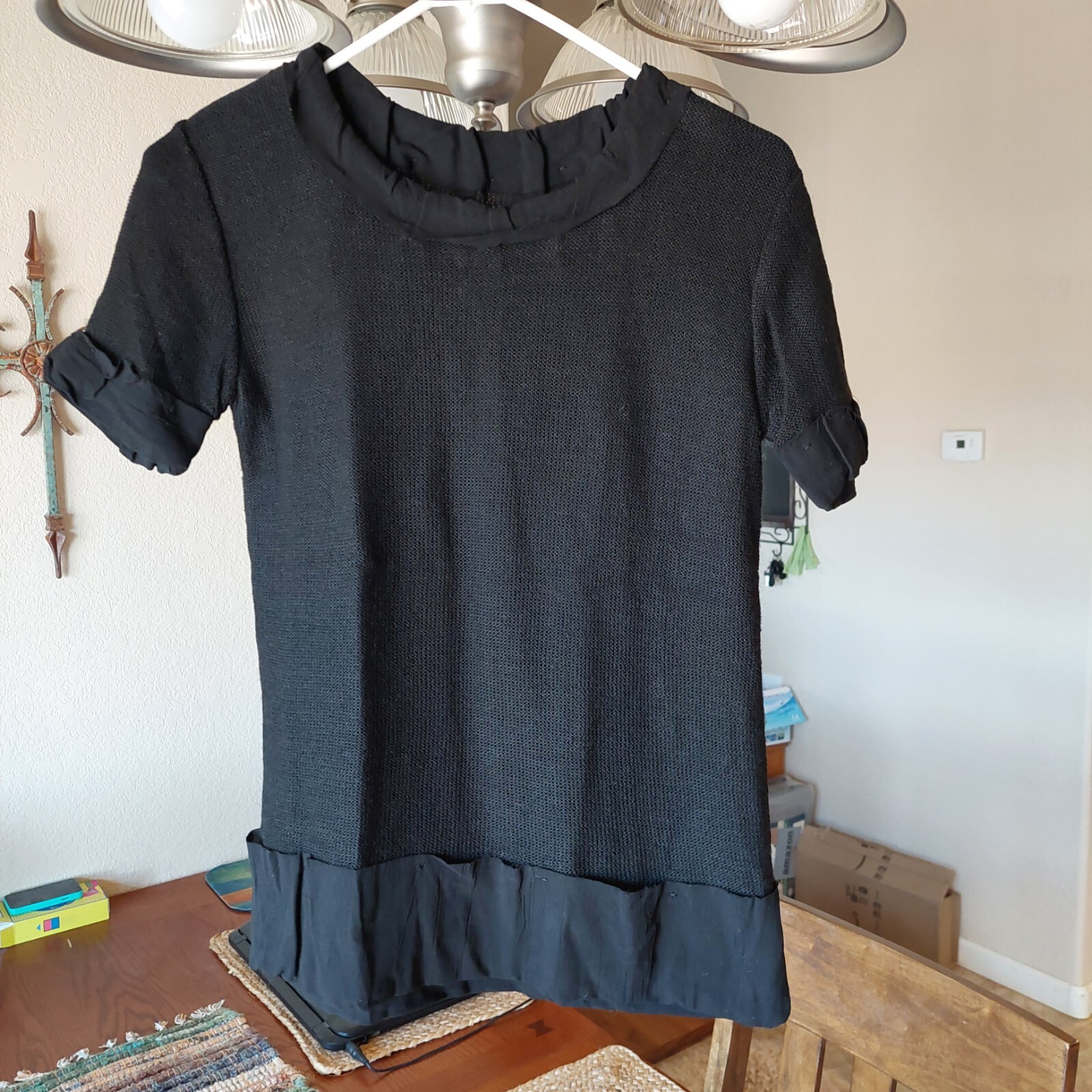A/T ATSURO TAYAMA Women’s Black Knit Short Sleeved Top Crepe Lining & Edging Sz4
