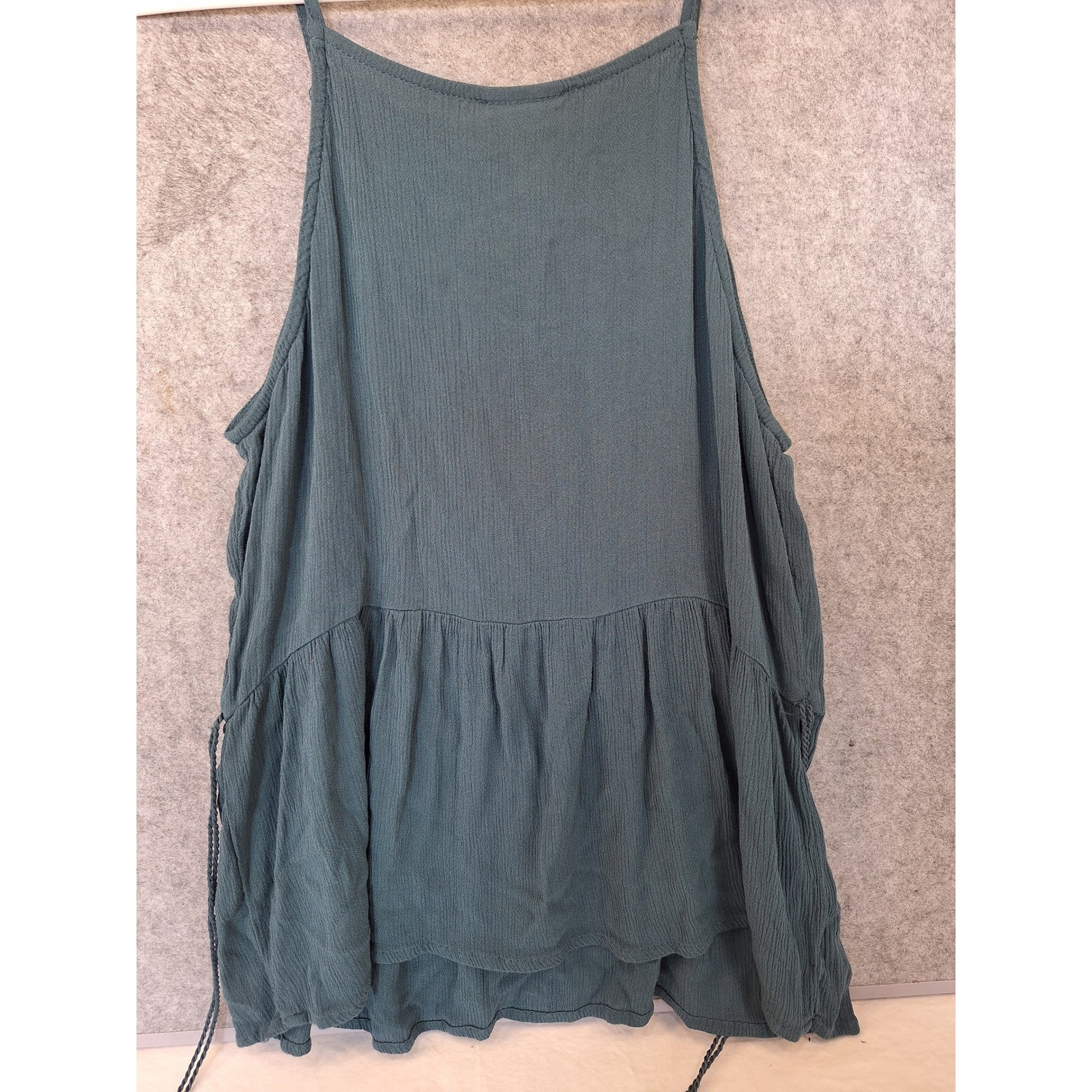 Mossimo Supply Co Teal Blue Crochet Lace Bib Tank Top Boho Tassel Tie Small
