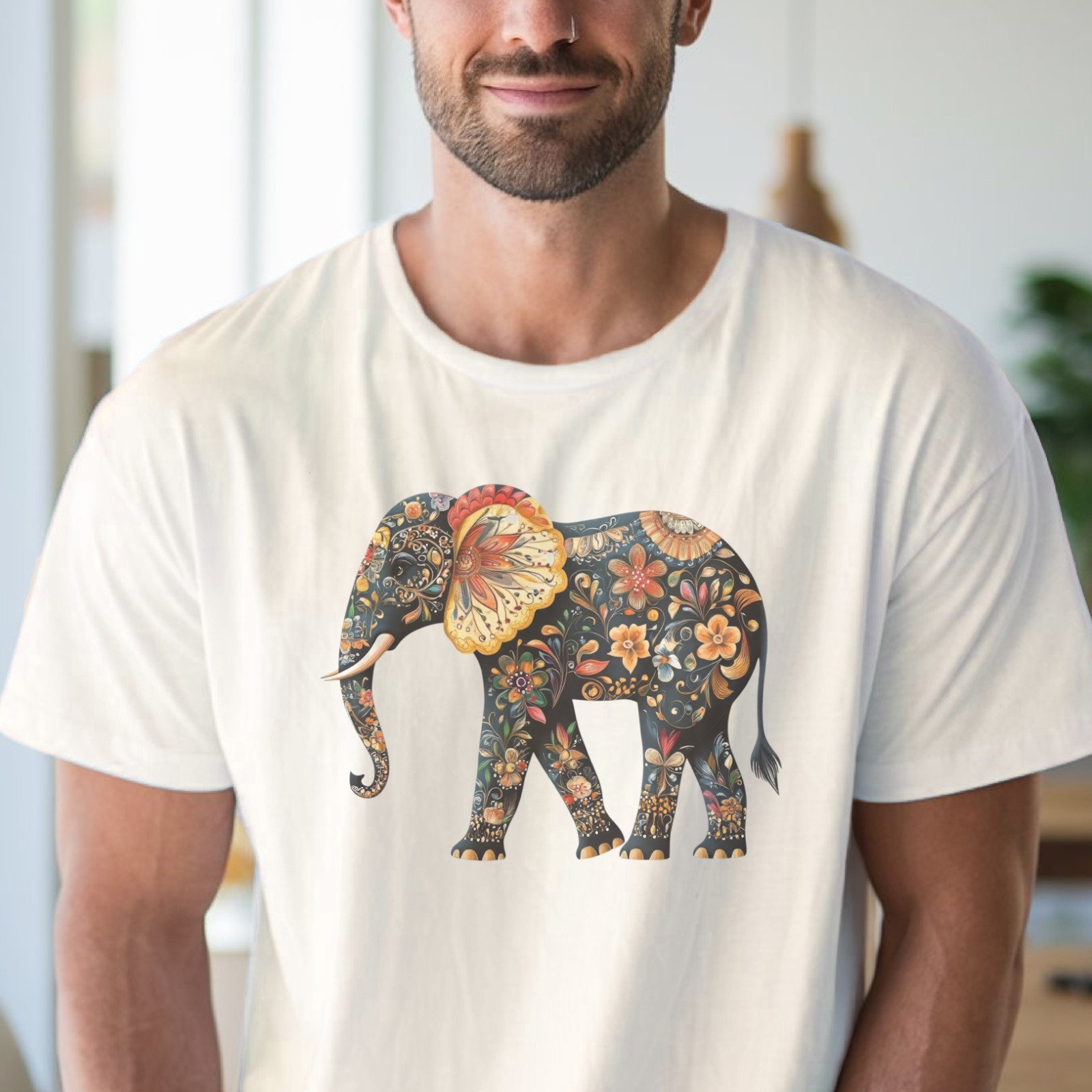 Floral Elephant Shirt Colorful Animal Graphic Tee Flower Pattern Elephant Shirt