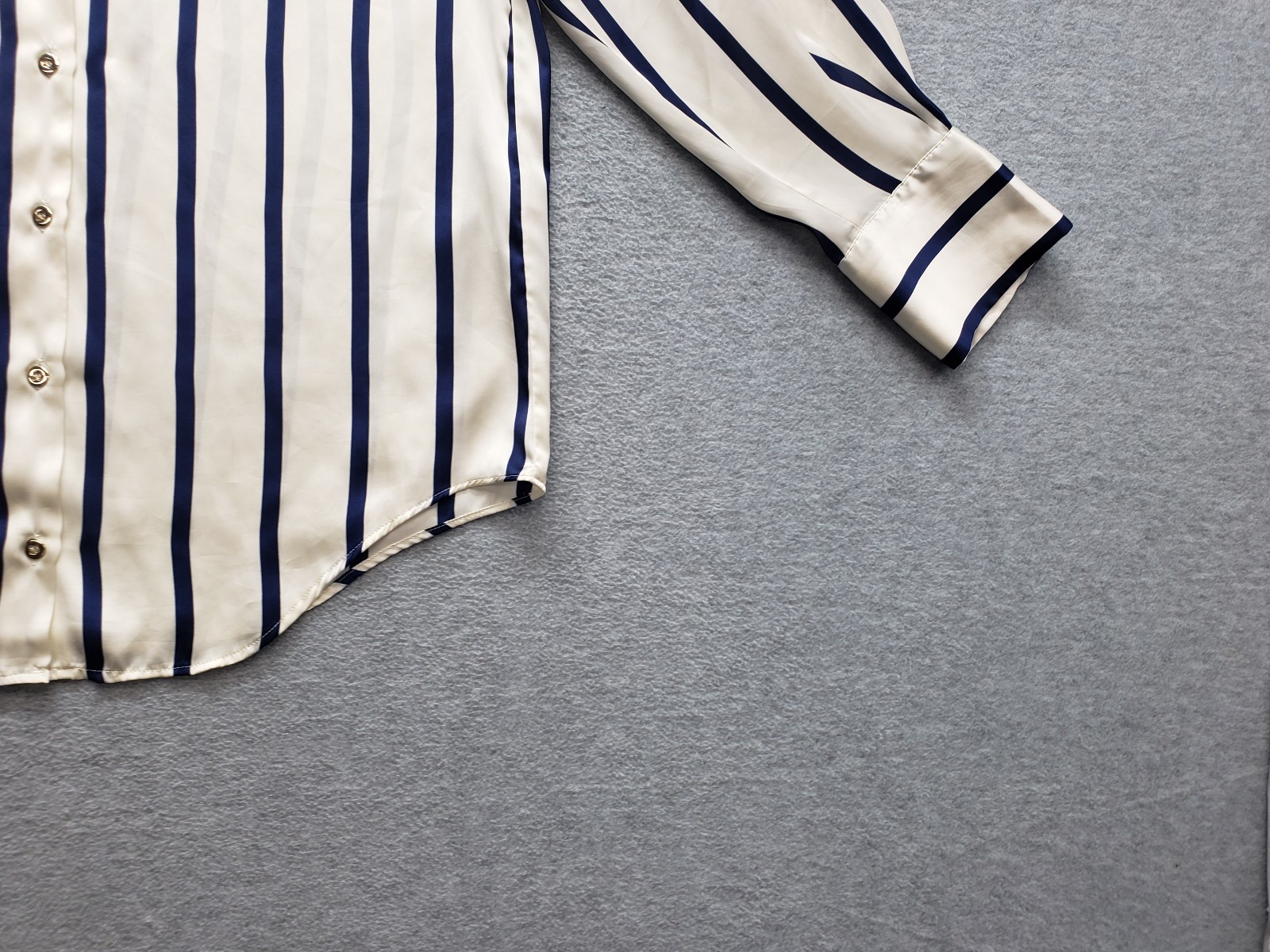 Zara Women Tops S Cream Navy Blue Striped Button Front Collared Long Sleeve City