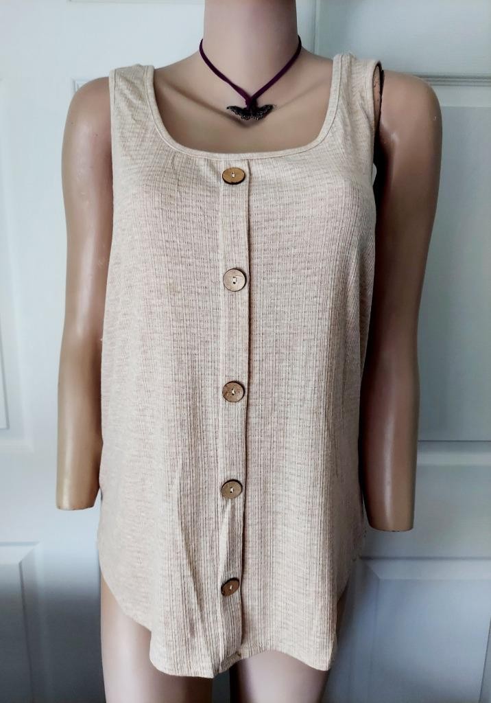 NWT FRENCH PASTRY WOMENS PLUS TRENDY SLEEVELESS CAMI TANK TOP BEIGE TAN SZ 1X