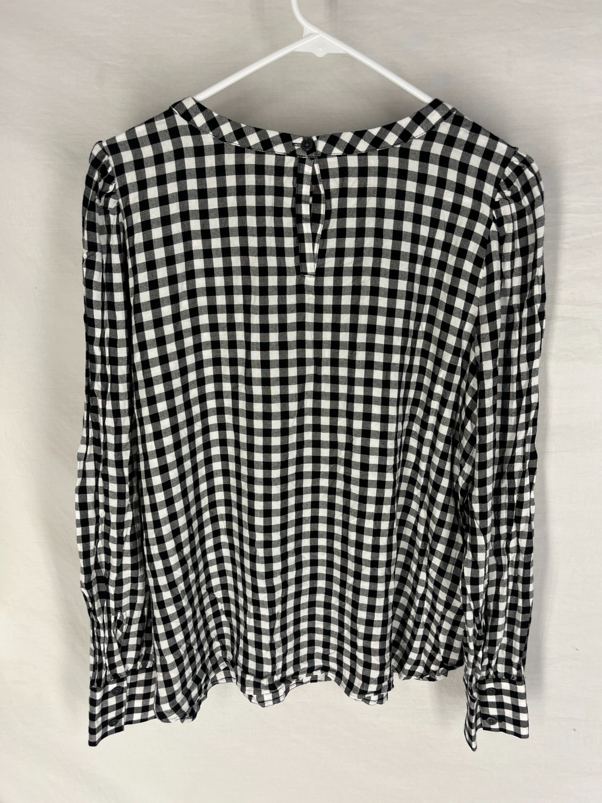 ANN TAYLOR LOFT Top Size Large Black Check Peasant Countrycore Cottage Rayon