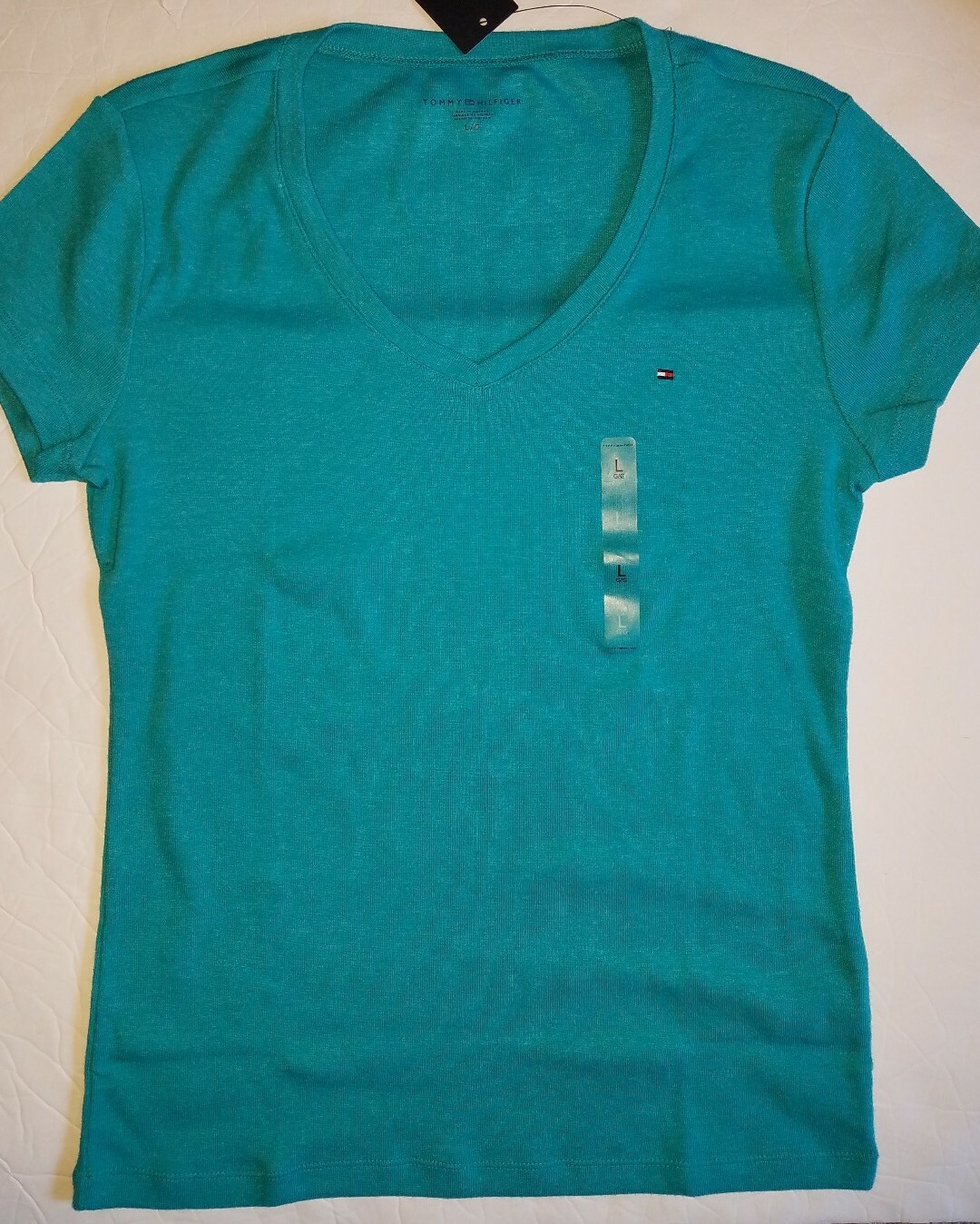 TOMMY HILFIGER V-neck t-shirt Flag logo womens Size S M L XL 2XL Black Red Navy