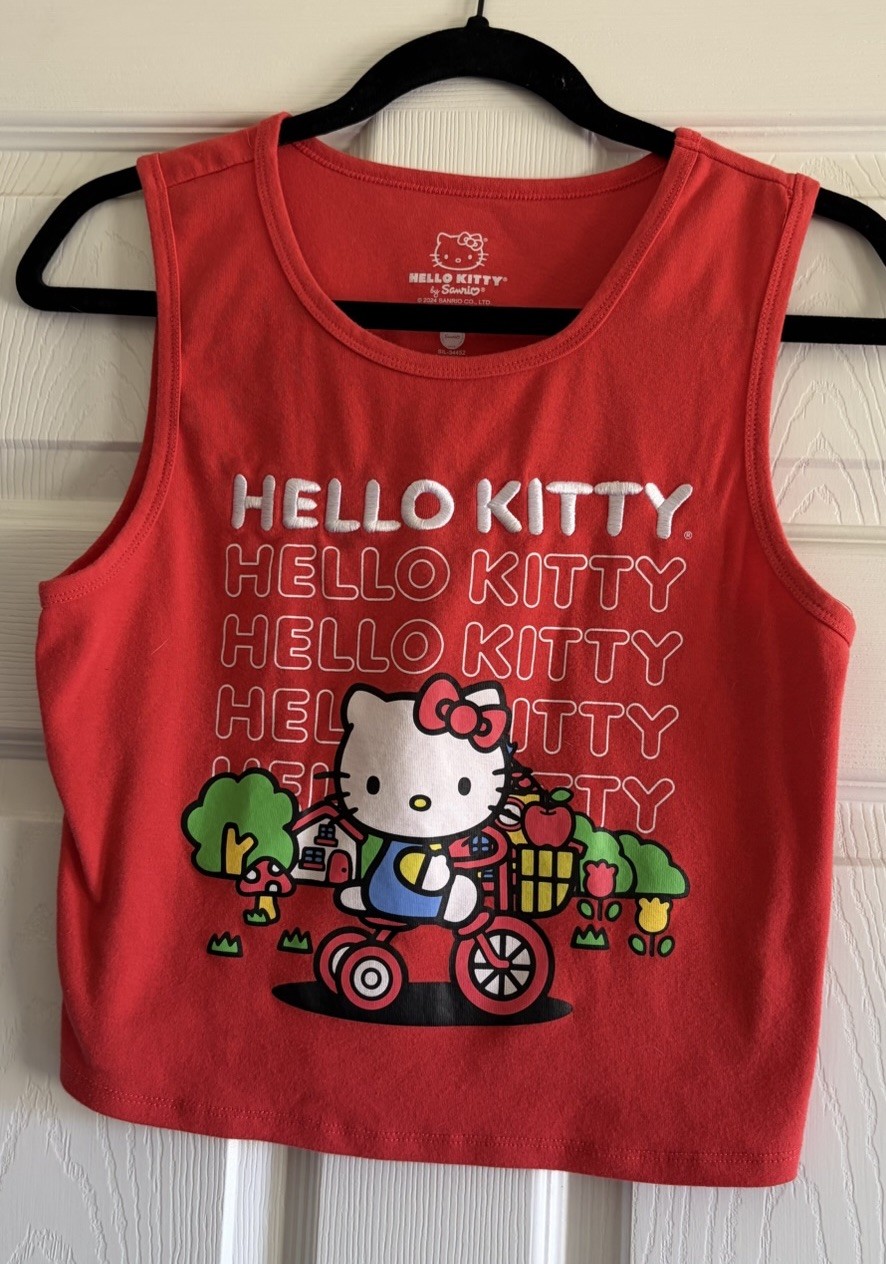 Hybrid Apparel juniors red sleeveless Hello Kitty graphic tank top-size Large