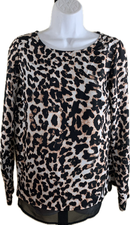 The Limited Leopard Print Sheer Layered Long Sleeve Blouse Top Boho Y2K S NWOT