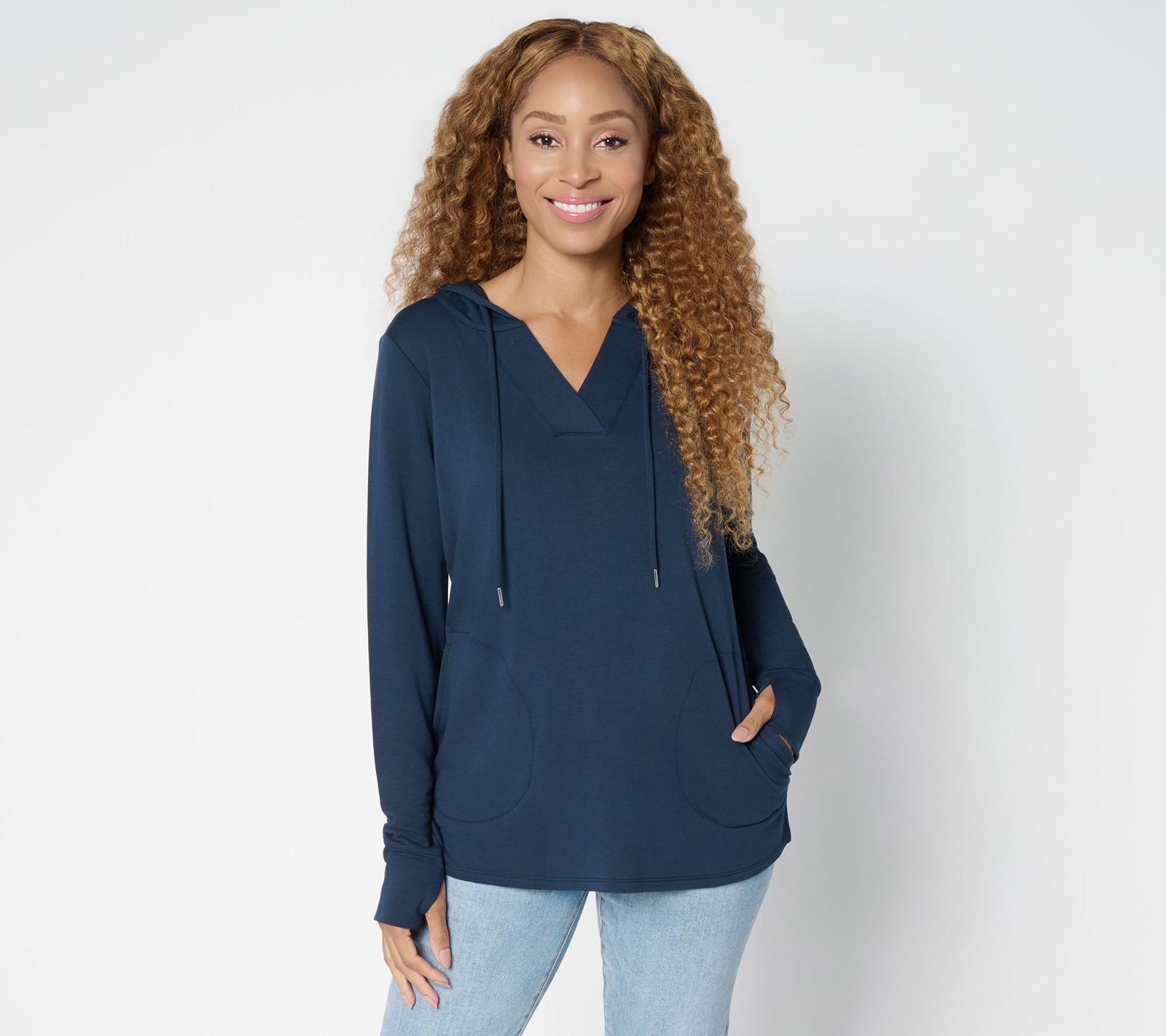 Brandis Dress Out Loud Acquitted Knit Split Neck Hoodie Midnight Navy 2X Used