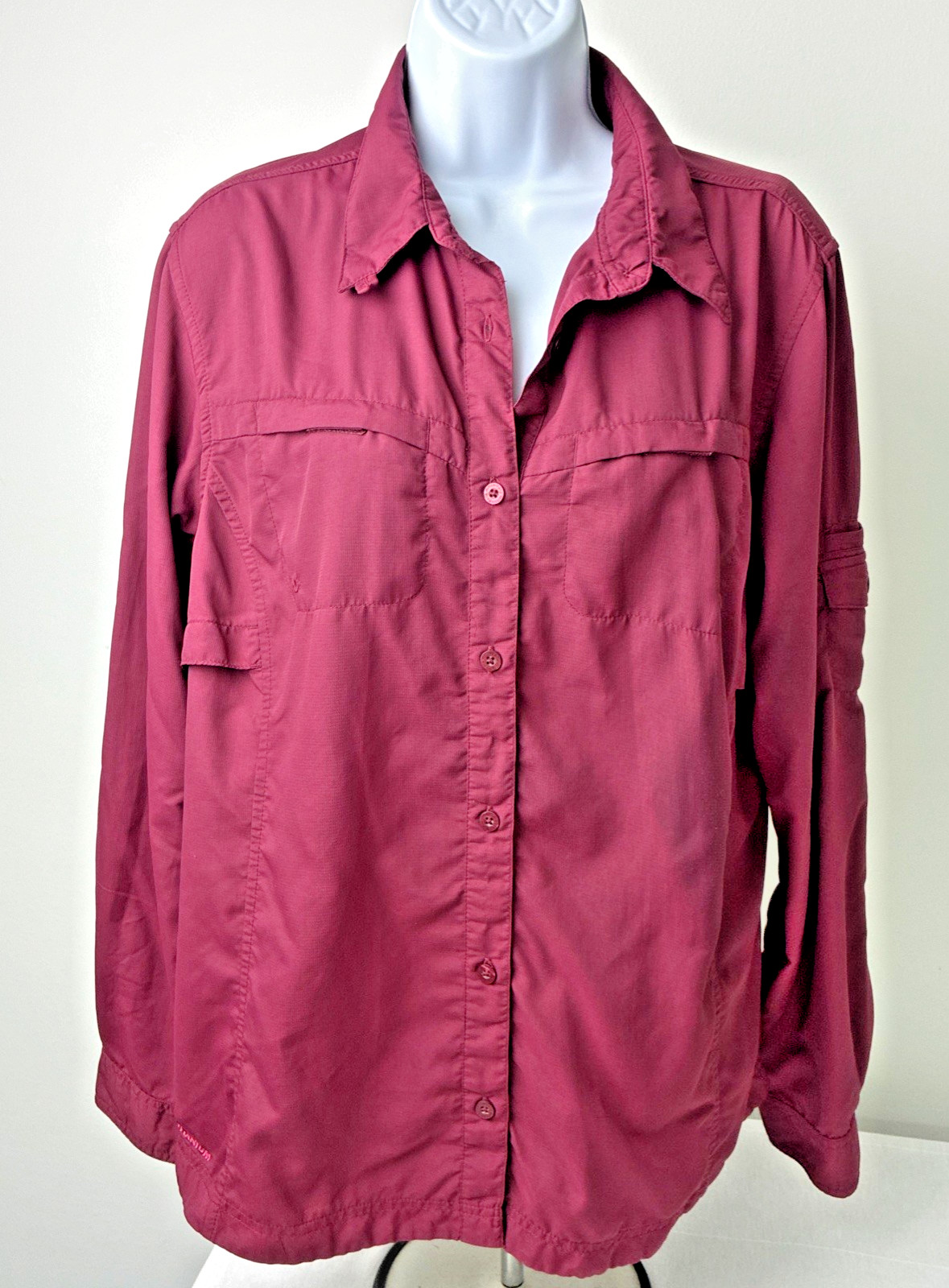Columbia Titanium Women’s Button Up Shirt Maroon Long Sleeve Outdoor Hiking Vent