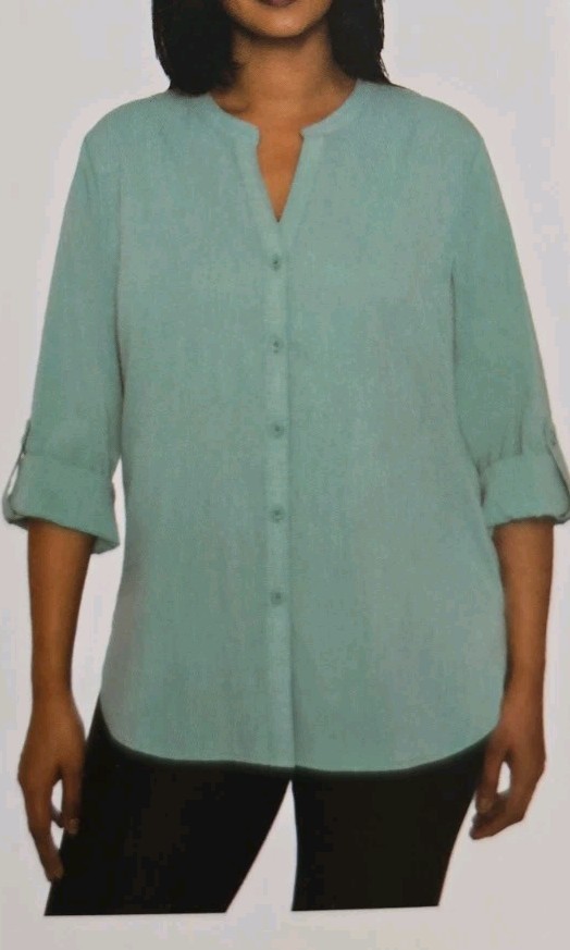 Mario Serrani Women’s Button Front Blouse, Green, Size M, NWOT