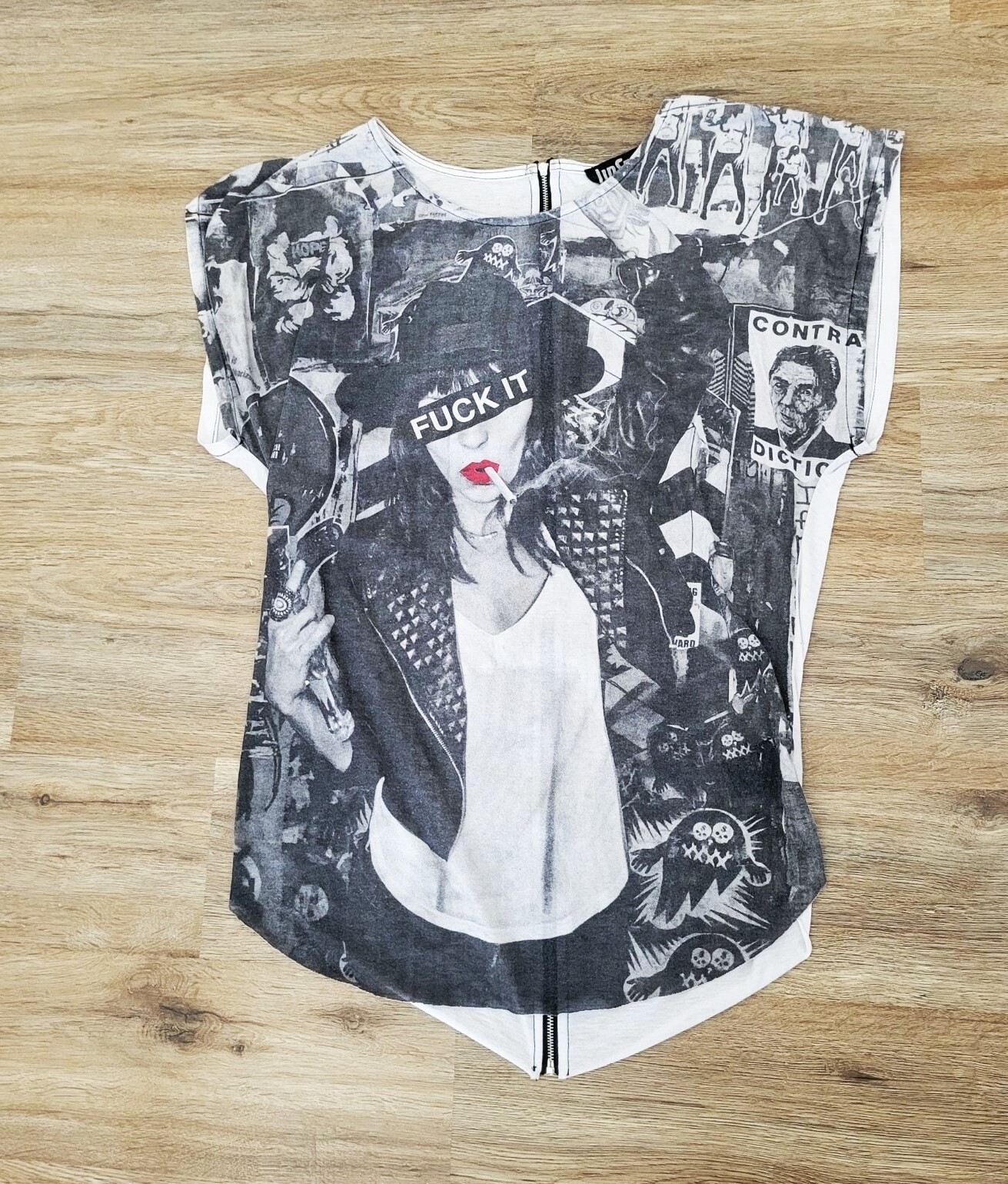 Vintage Lip Service Punk Rock Top S Zip Back B & W Photo Collage Goth Grunge Emo