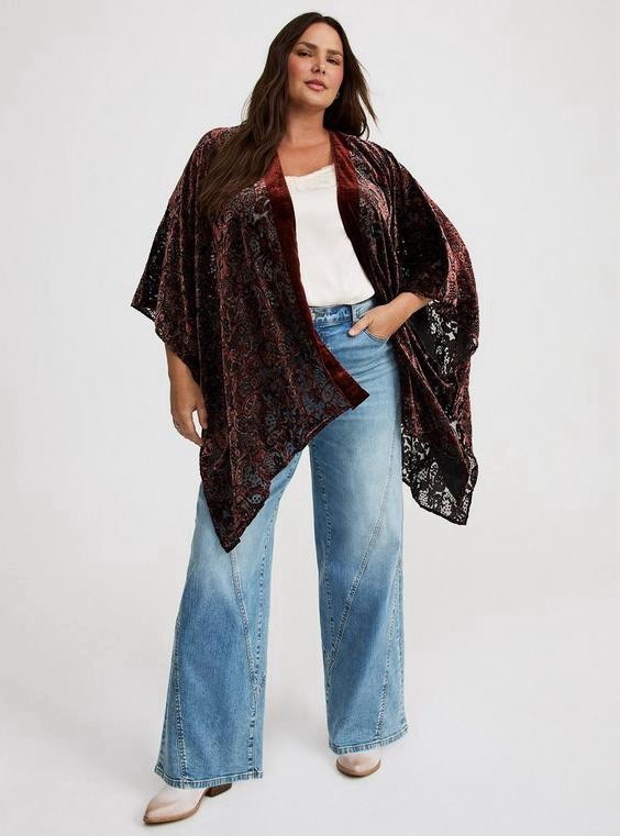 Torrid Burnout Ruana Paisley Burgundy One Size NWOT
