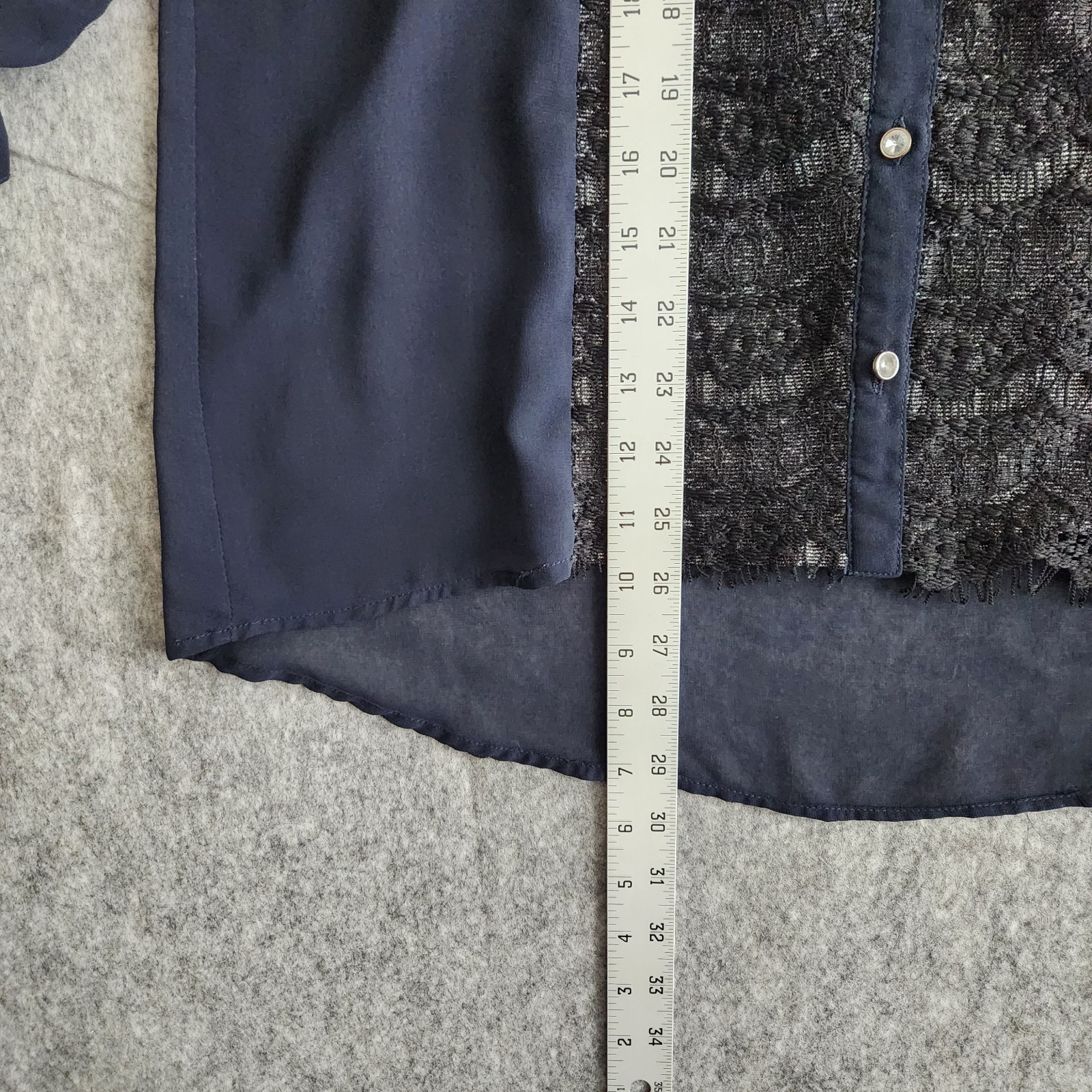 BKE Boutique Glitter Sheer Lace Top Women’s L Blue Button Up Embroidered Fringe