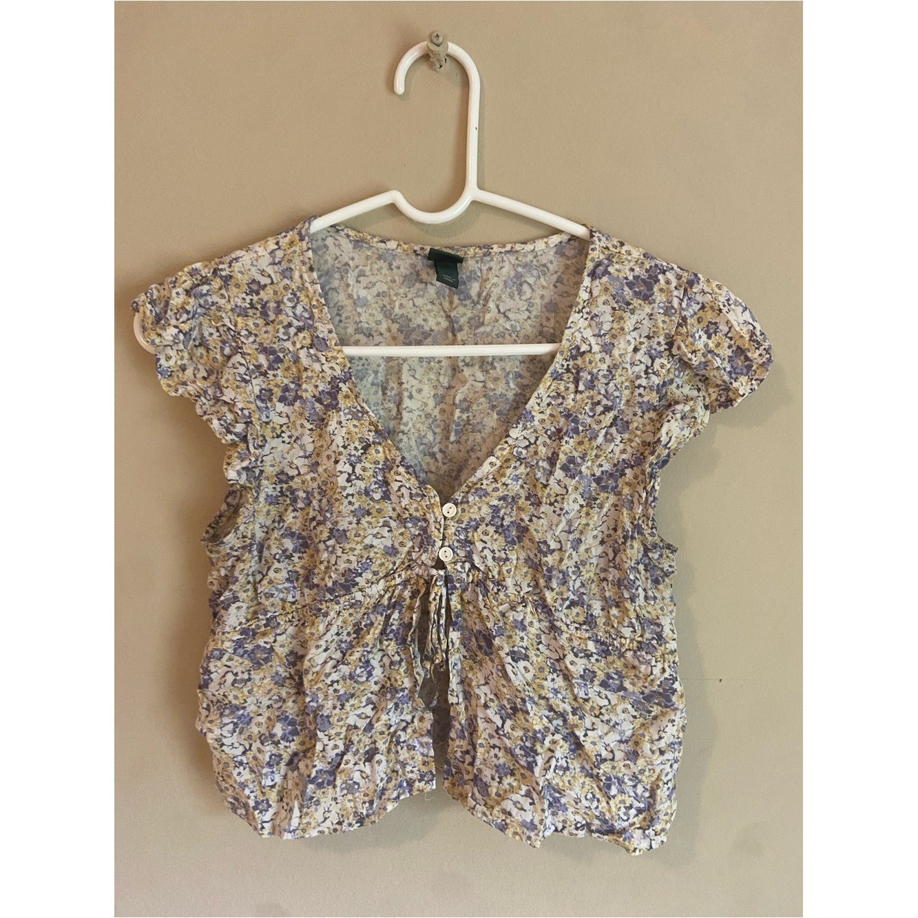 wild fable Cottagecore Boho Fairycore Tomato Girl Floral Tie-Front V-Neck Blouse
