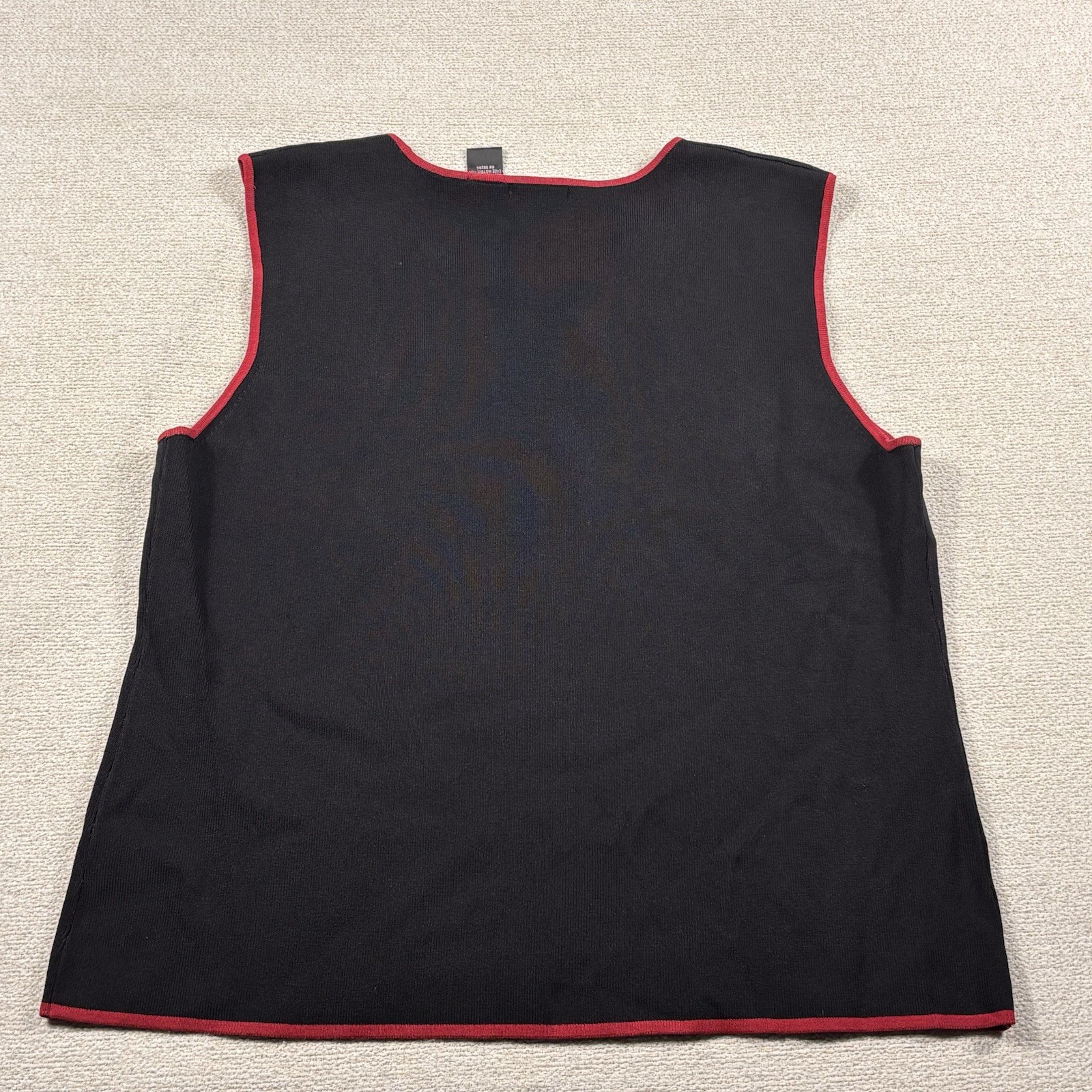 Yarns & Stitches Nylon Dress Shirt Tank Top Women XL Black Red Trim Stretch NWOT