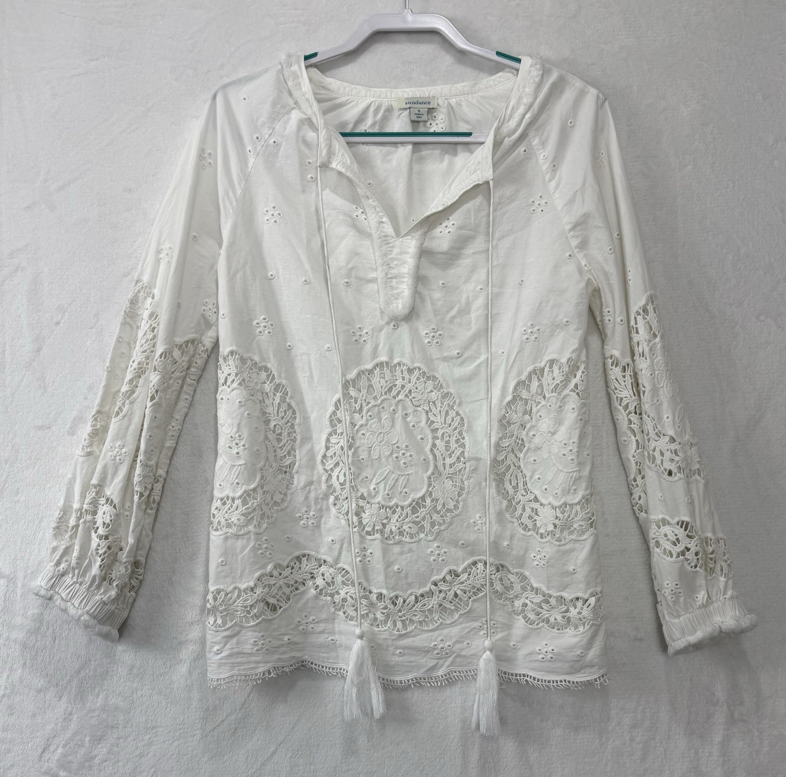 Sundance Shirt Woman White Lace Fairy Coastal Cottage Coquette Boho Size Small
