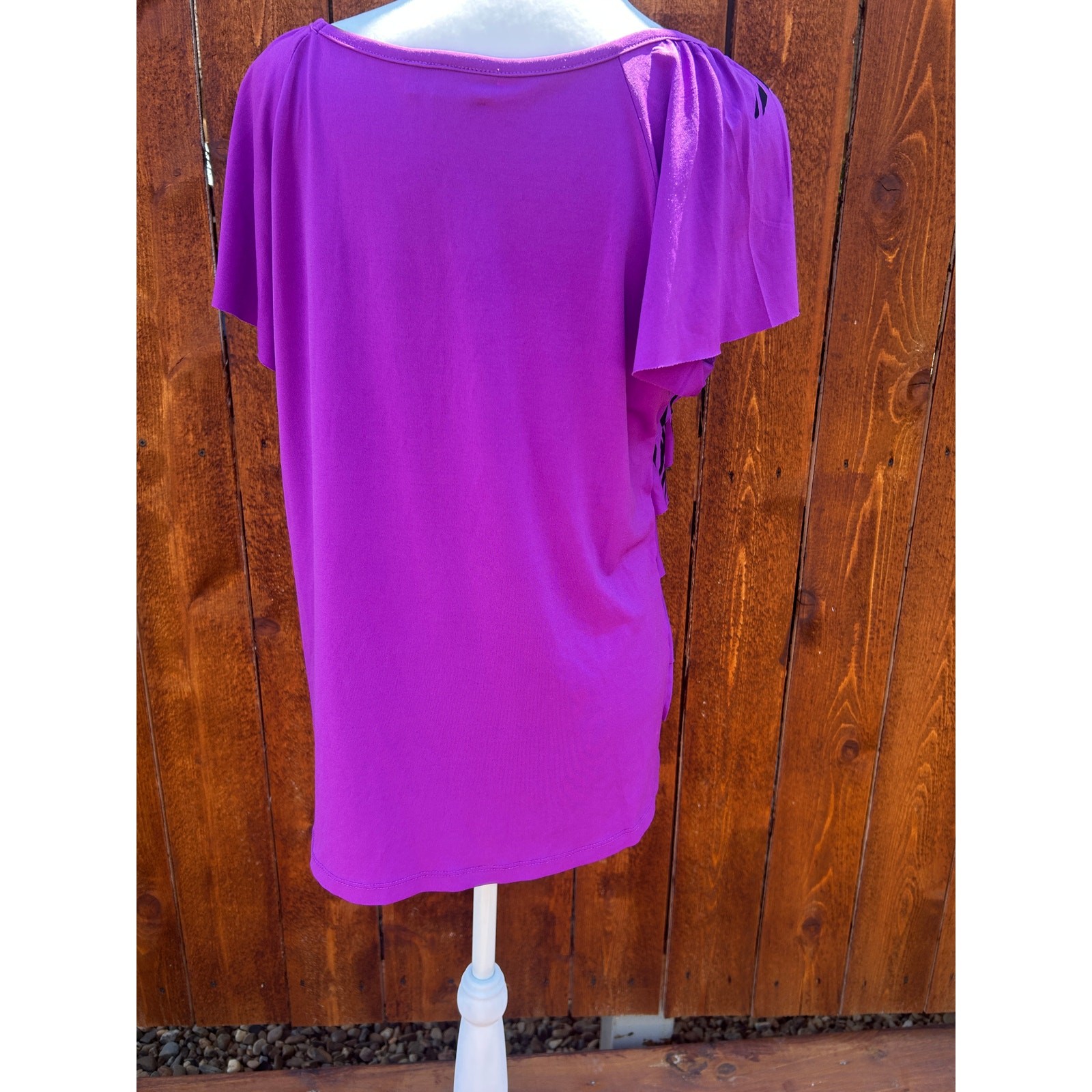 AB Studio Purple and Black Tiered Ruffle Front Top, Size Large