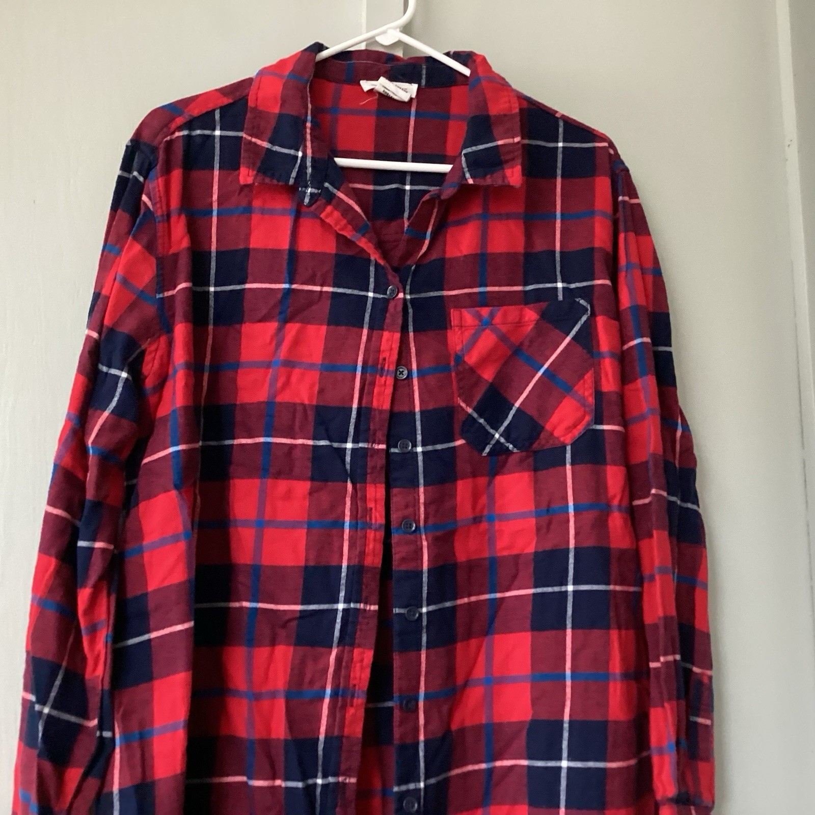 Beach Lunch Lounge Flannel Shirt Womens XL Red Plaid Outdoor Cabin Lounge