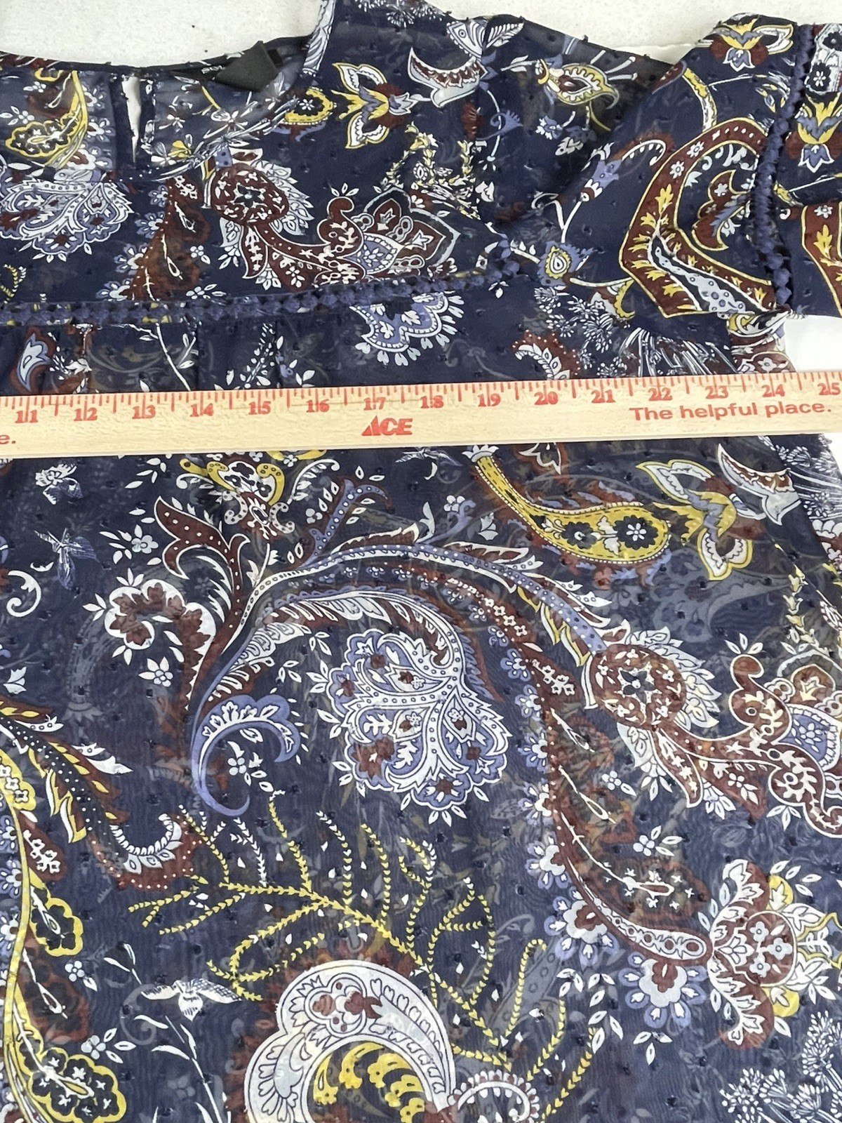Style & Co Blue Multicolor Boho Floral Paisley Sheer Swiss Dot Blouse Women’s 1X