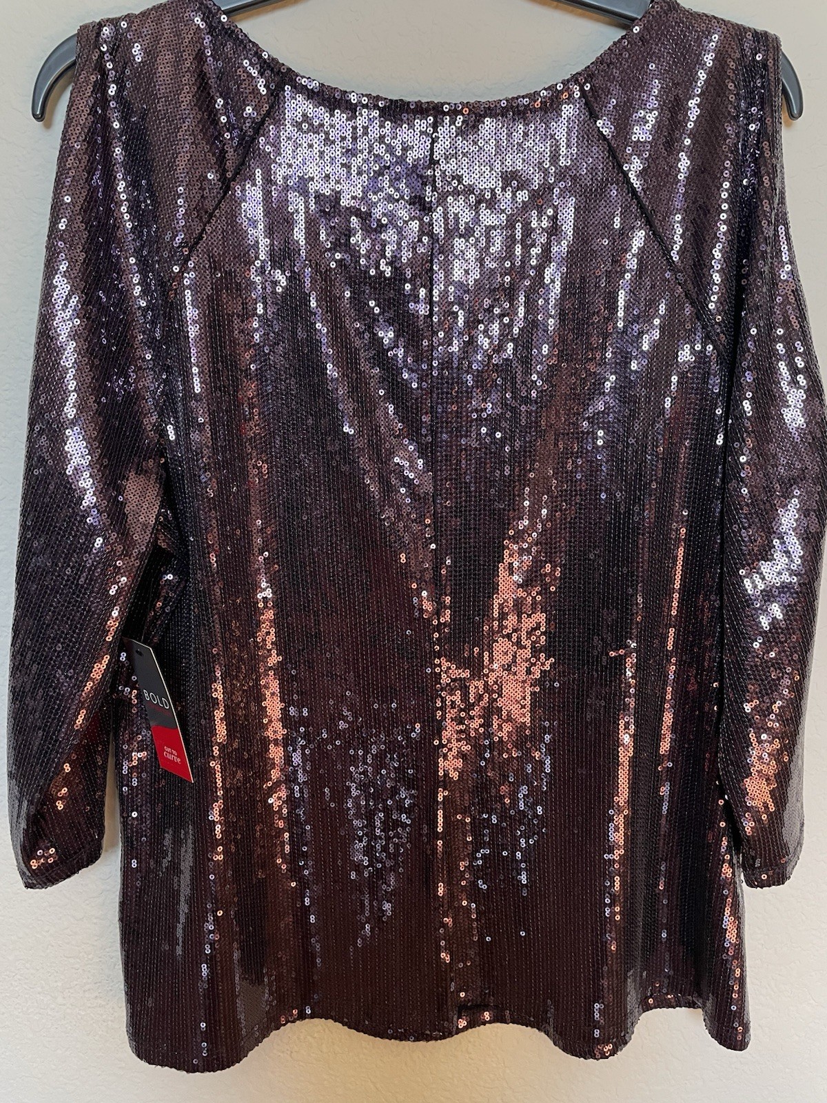 BOLD elements Women’s XL Purple Solid Scoop Neck Long Sleeve Sequin Top