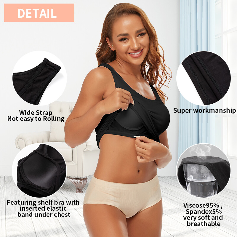 US Women Sleeveless Cami with Built in Bra Tummy Control Camisole Tank Tops Vest