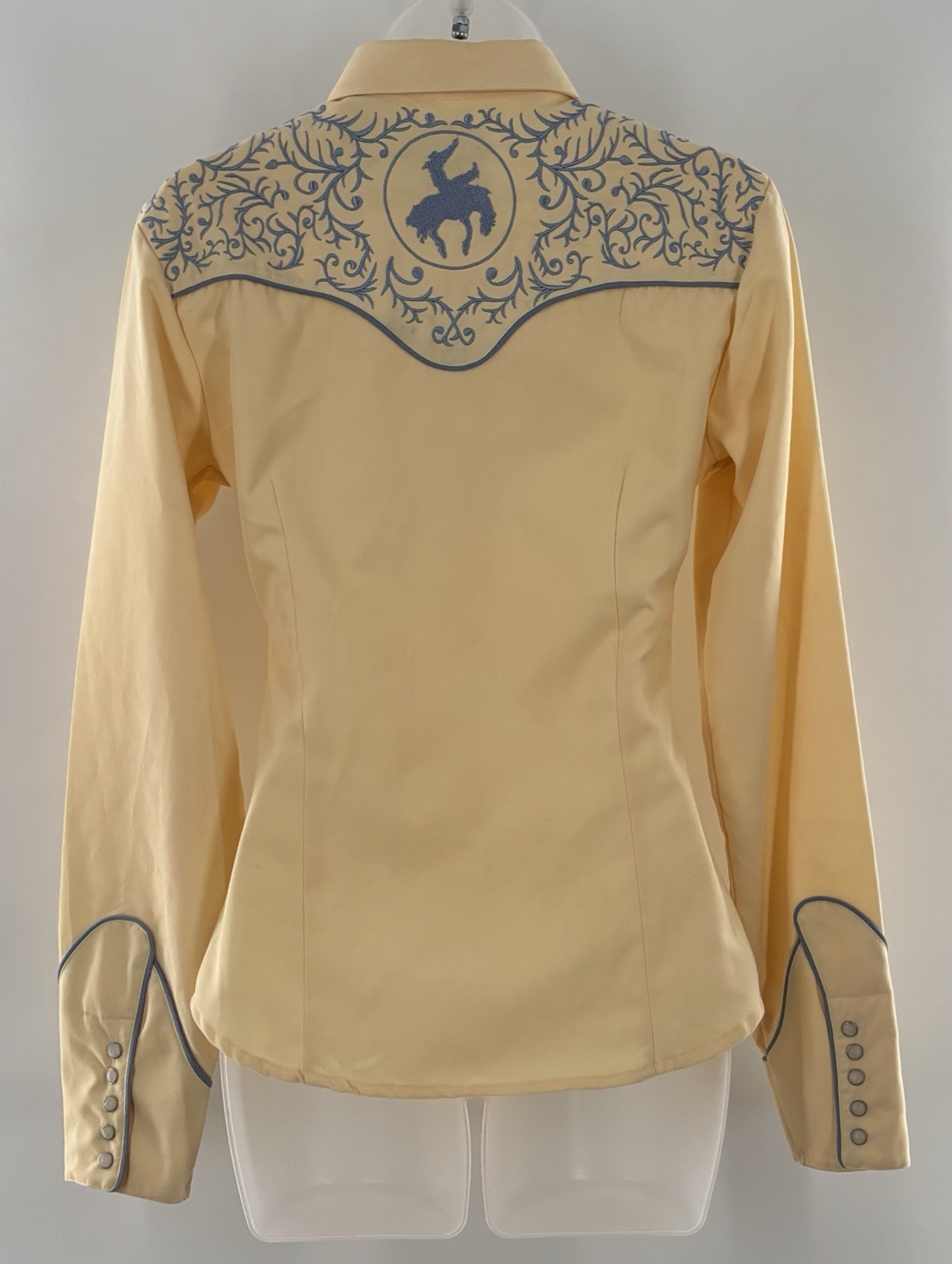 Roper Western Shirt Yellow Snap Up Womens XS Blue Embroidered Rodeo