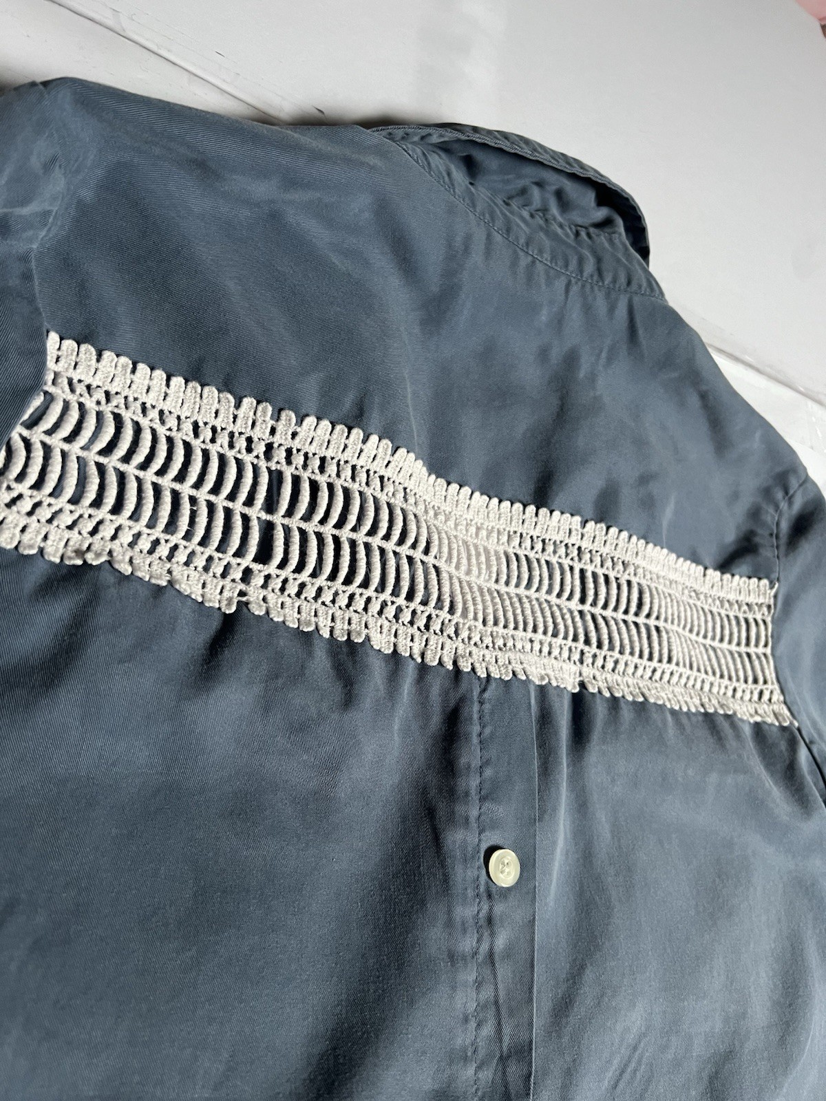 Marc New York Blue Button Down Blouse Soft Tencel Crochet Accent Boho Western S