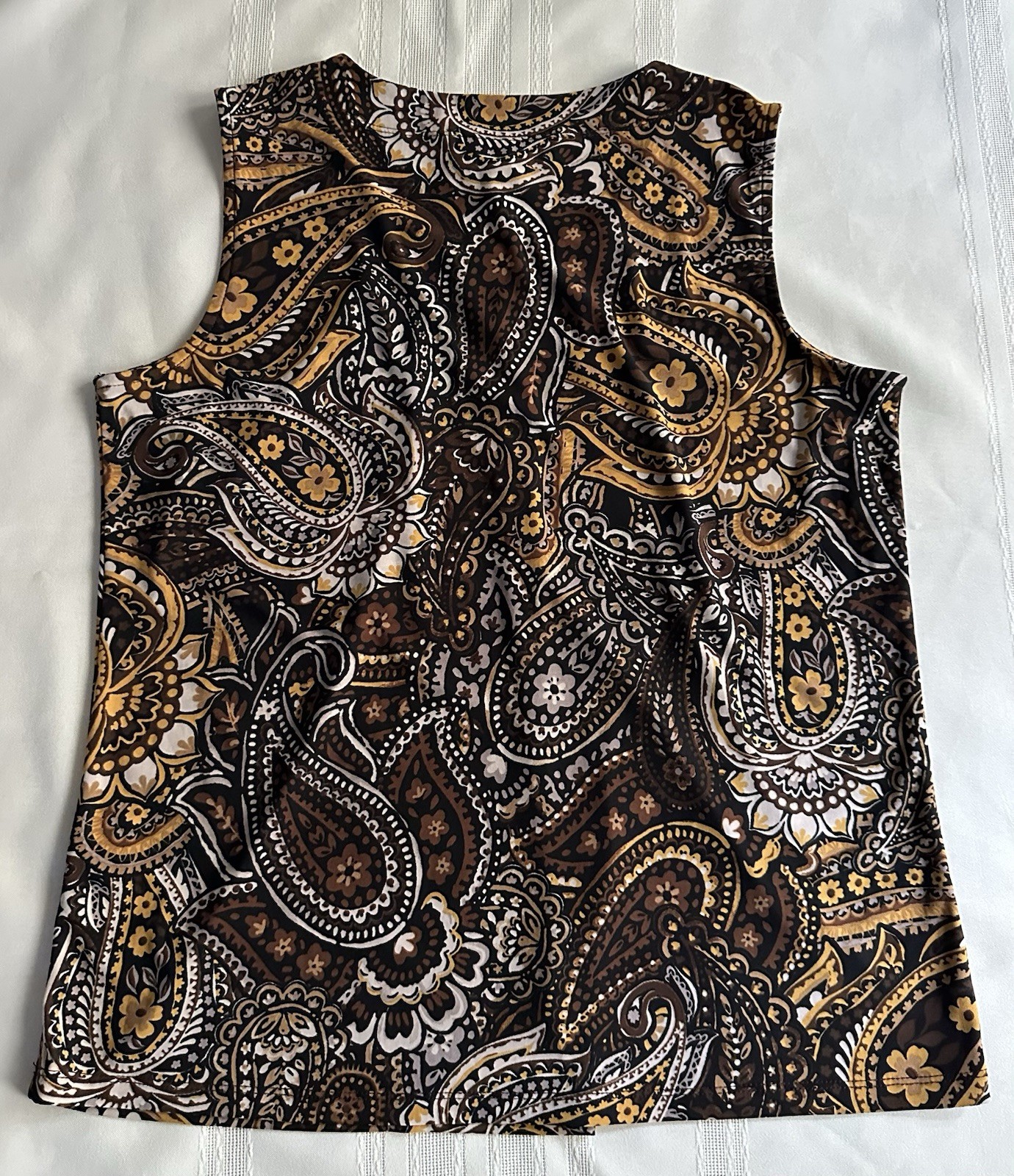 Black Label by Evan-Picone Paisley Print Sleeveless Blouse Size M Brown Gold