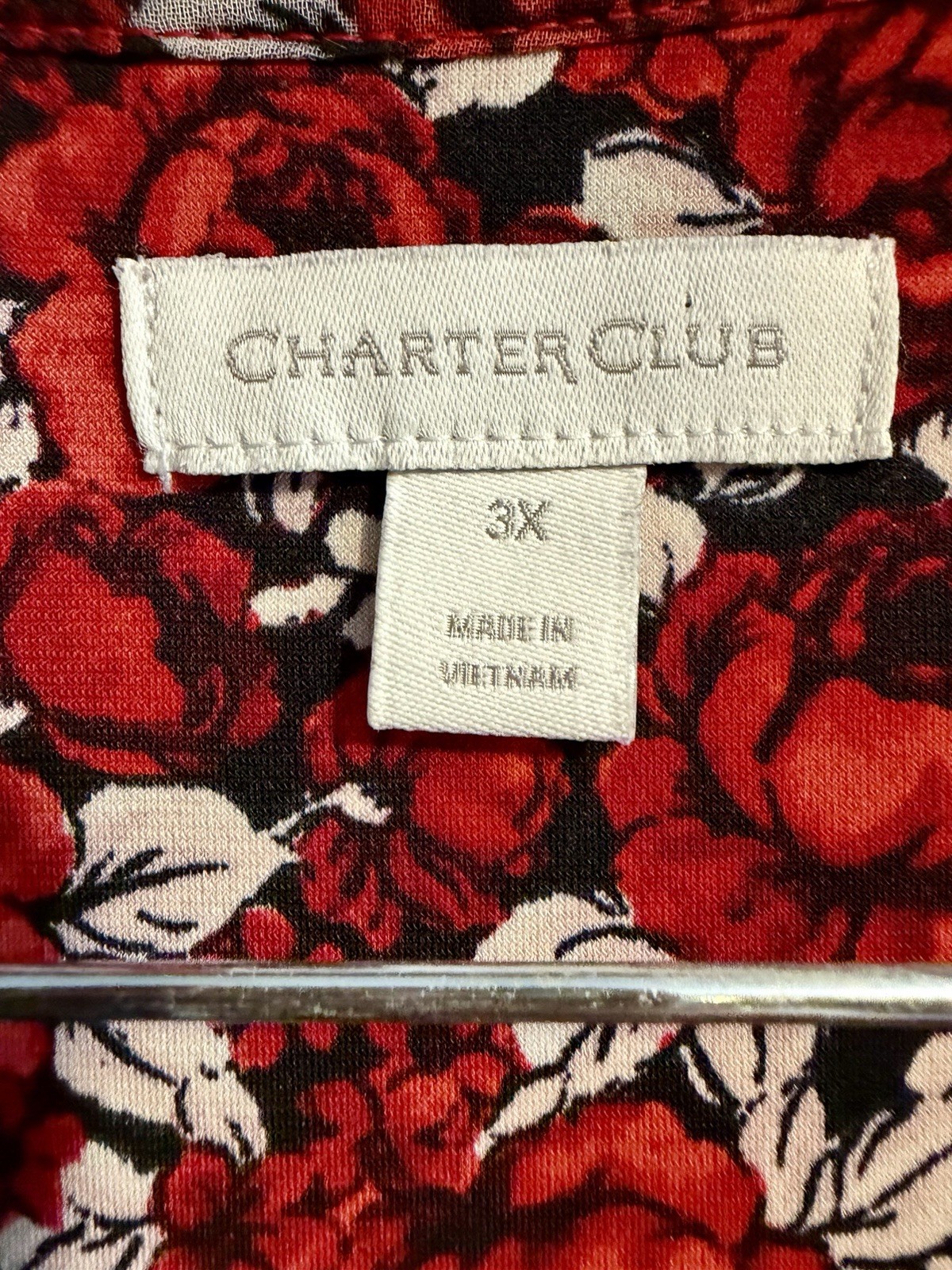 Charter Club Women’s Blouse Top Size 3X Red Floral Lined 3/4 Sleeve