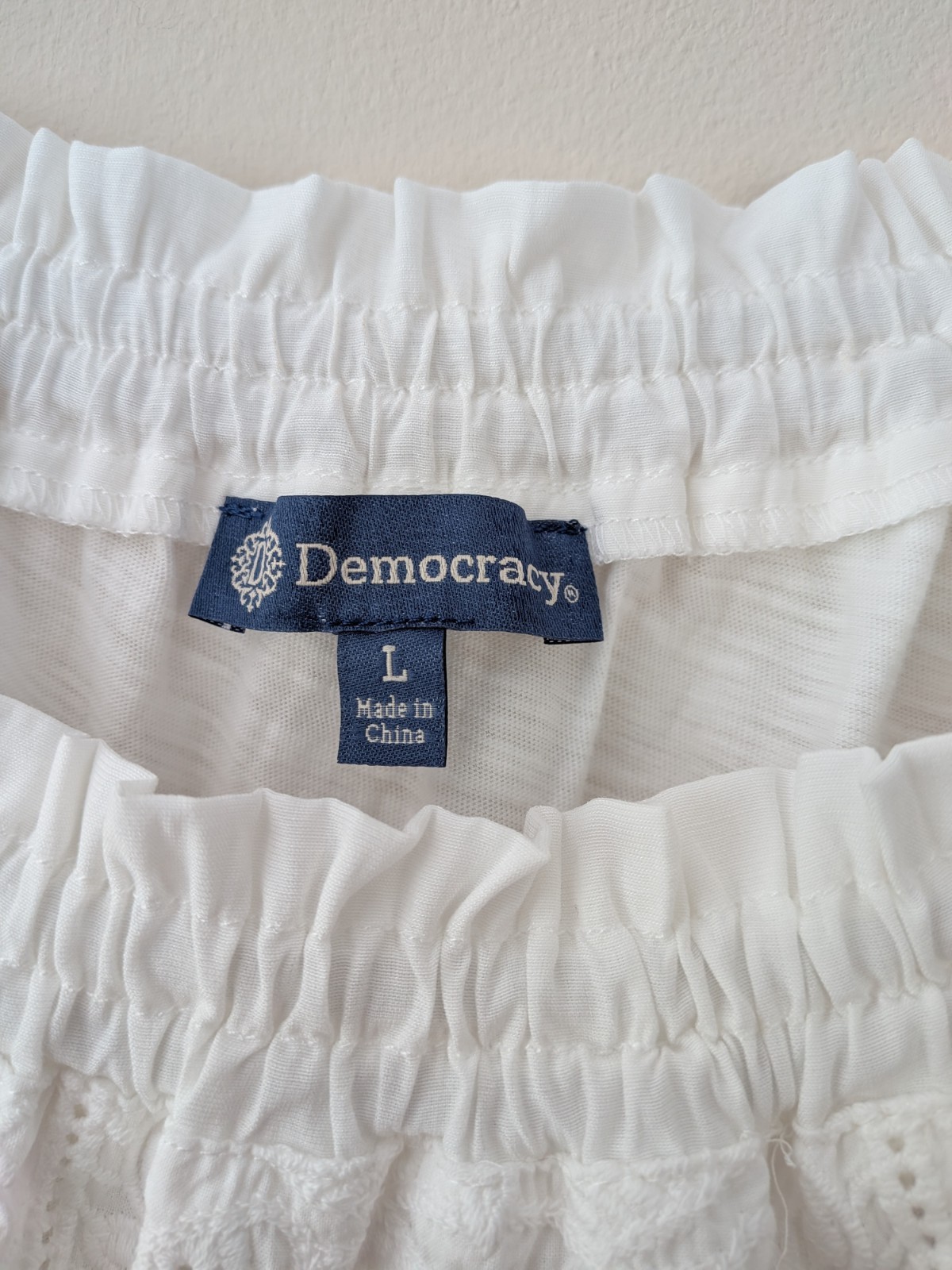 Democracy Boho Peasant Blouse Embroidered Eyelet Lace Square Neck Puff Sleeve L