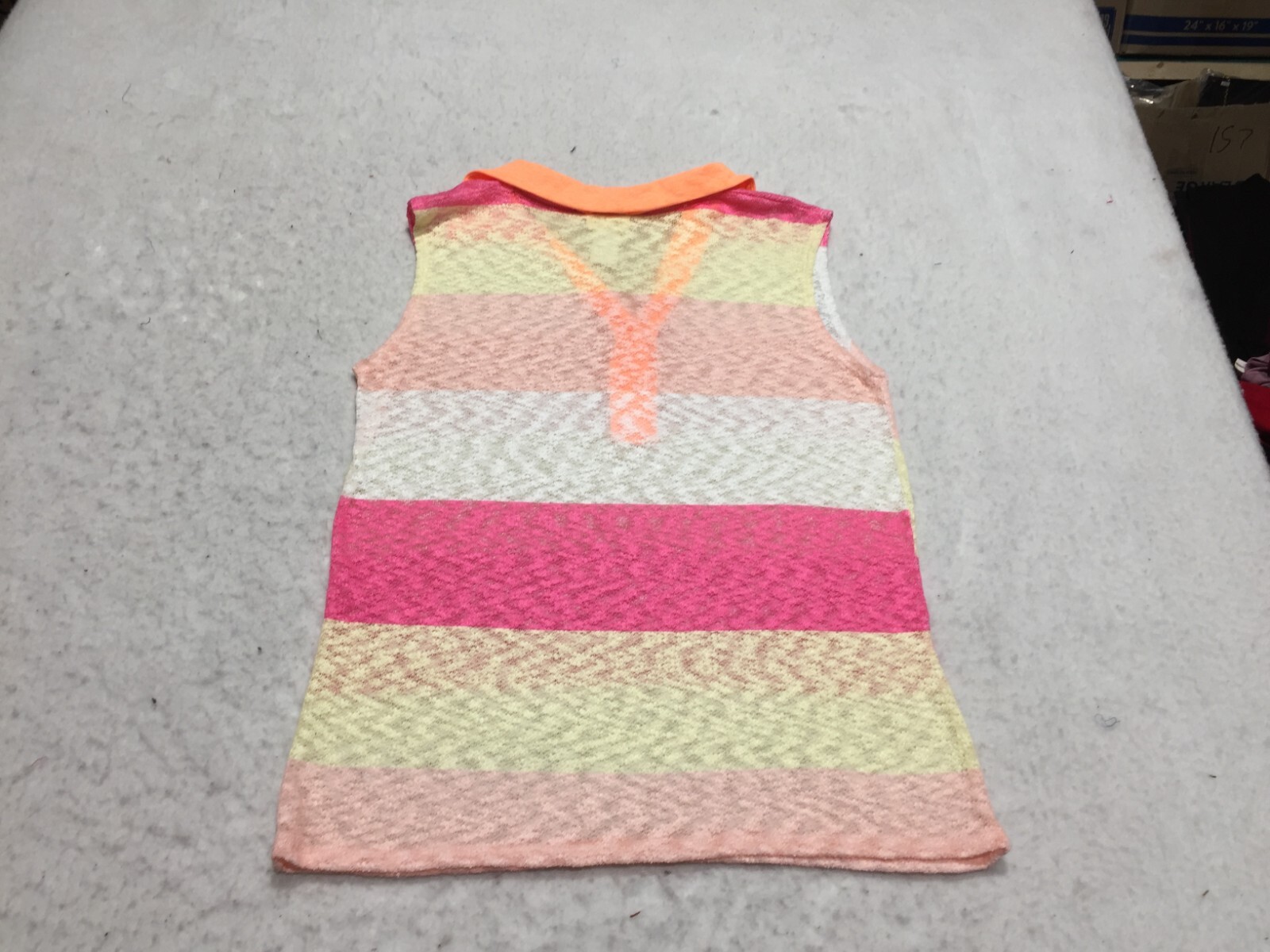 NWOT Bibi Tank Top Womens S White Pink Yellow Striped Collared Neck Buttons