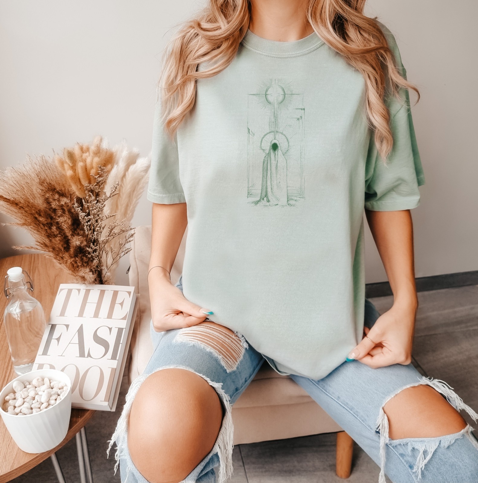 Robed Figure with Halo Pen and Ink Art Tee