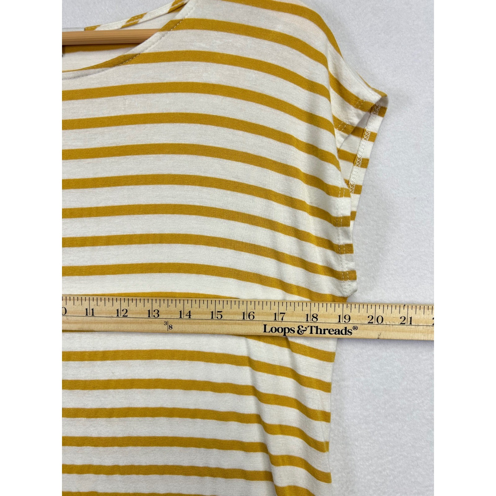 Green Envelope Womens Striped Short Sleeve T Shirt Top Mustard Yellow White M