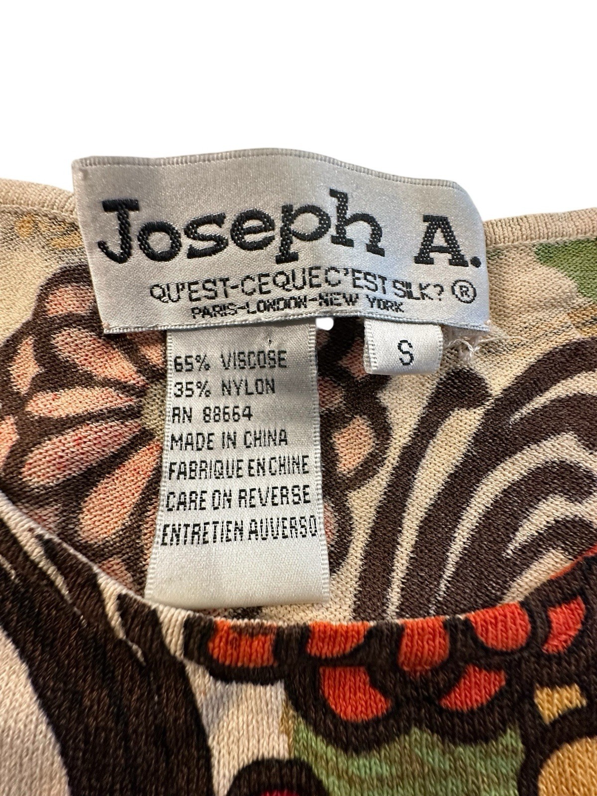 JOSEPH A Blouse Shirt Womens Size Small Flower Floral Pattern 3/4 Sleeve EUC