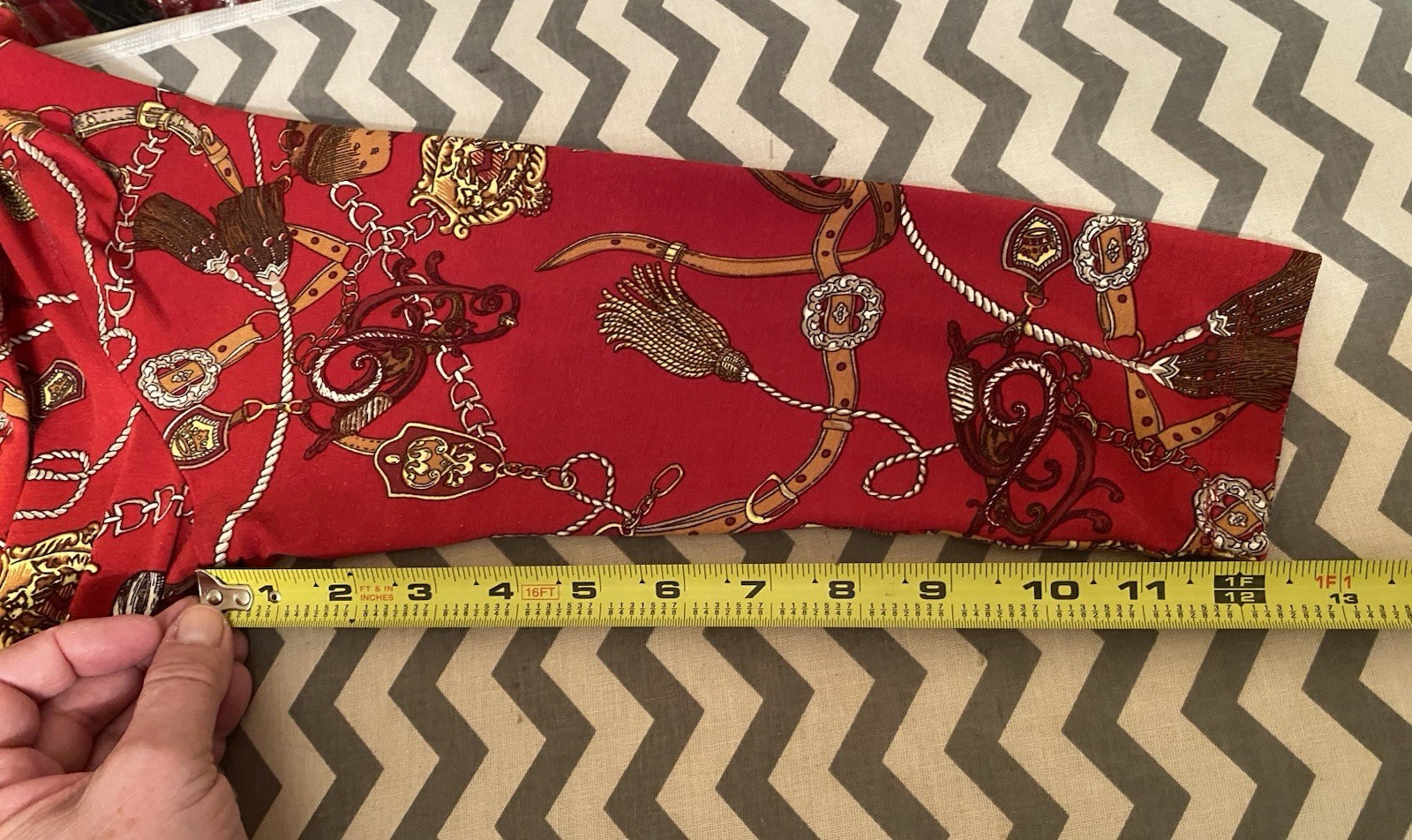 Talbots Wom M Waterfall Neck Blouse-Classic Designer Print-Jewels/Chains/Tassels