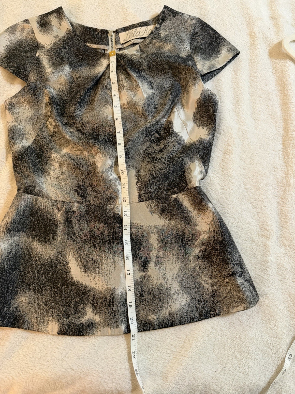 Lela Rose Black/silver Silk Blouse Glamorous Old Money Designer Peplum Back Zip