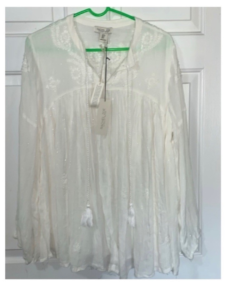 RACHEL ZOE White Boho Chic Hippie Embroidered Airy Smock Top Flower Child NWT S