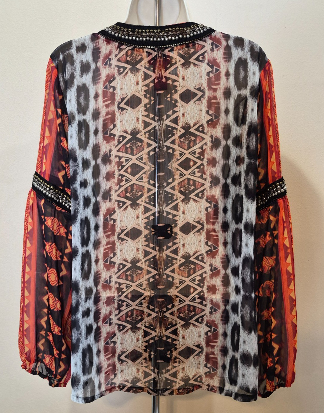 V Cristina Women’s XL Bohemian Leopard and Rust Print with Beaded Neck
