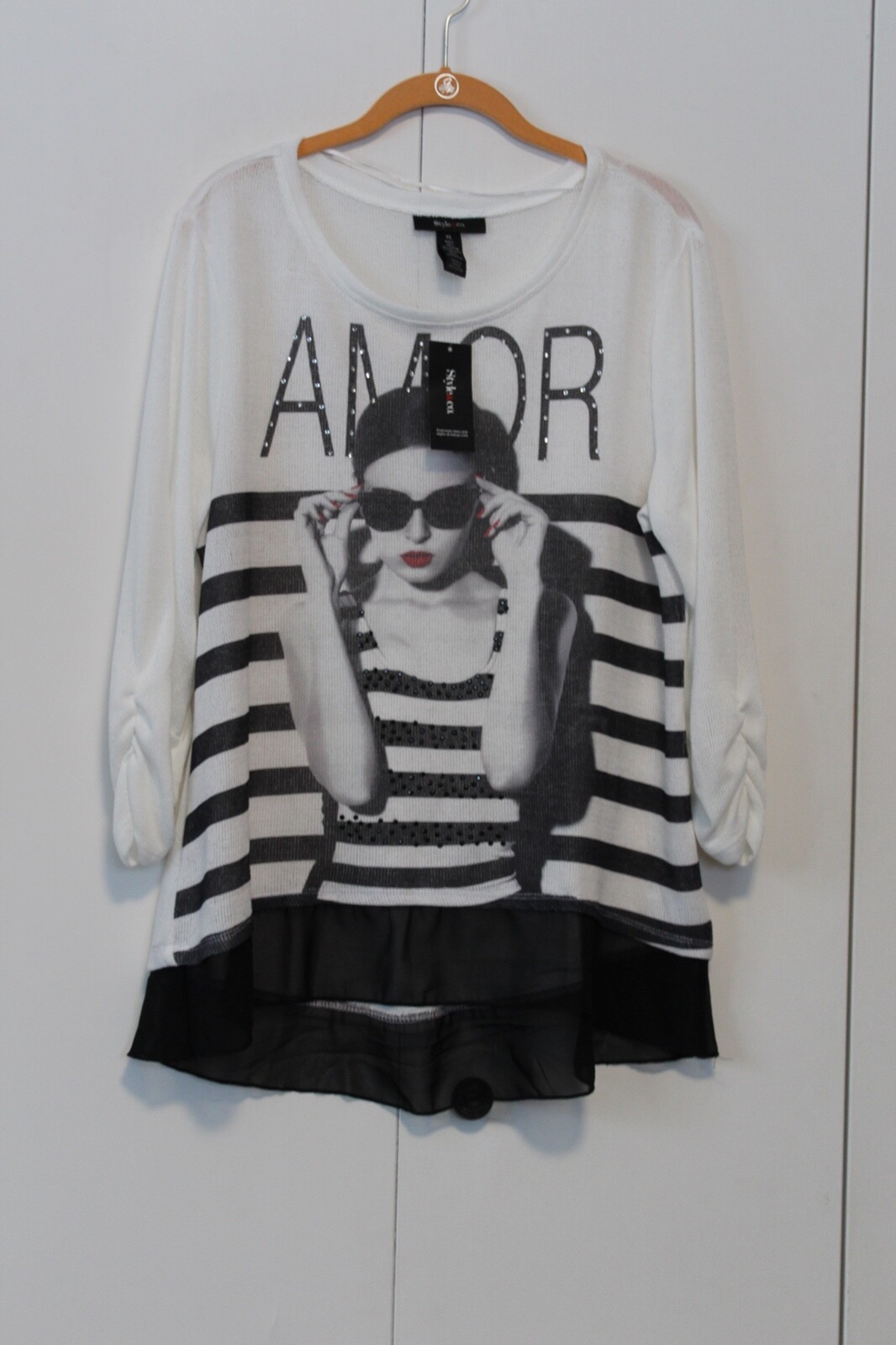 Style & Co. Women’s Ruched Sleeves Sweater Top (XL, Bella Amore)