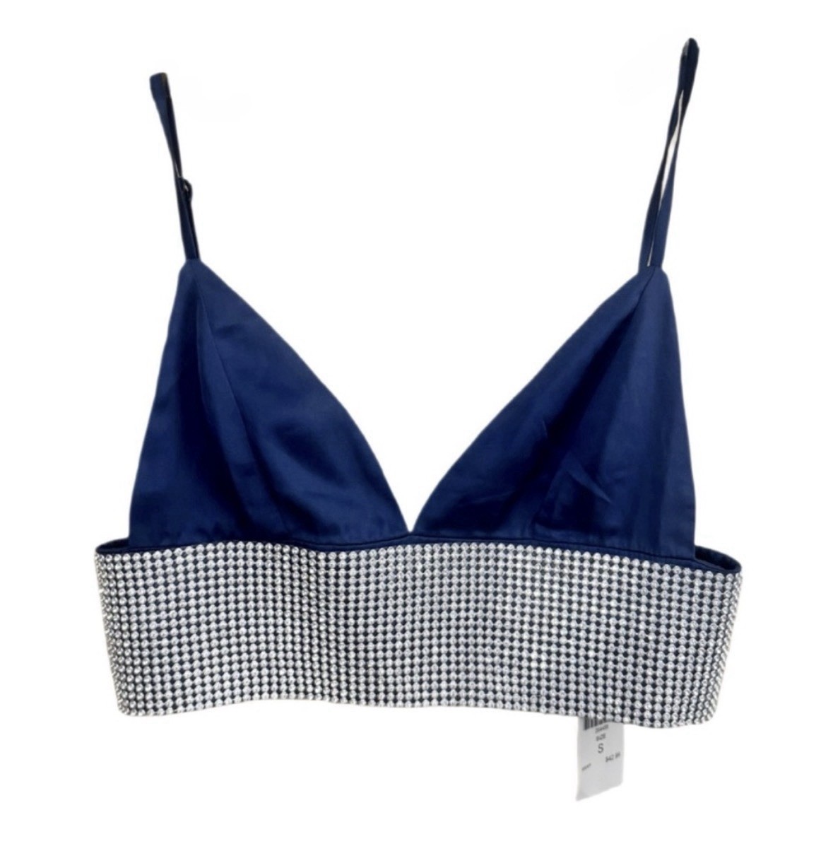 New Fashion Nova Spell Bound Navy Blue Bralette Crop Top Rhinestone Band Small
