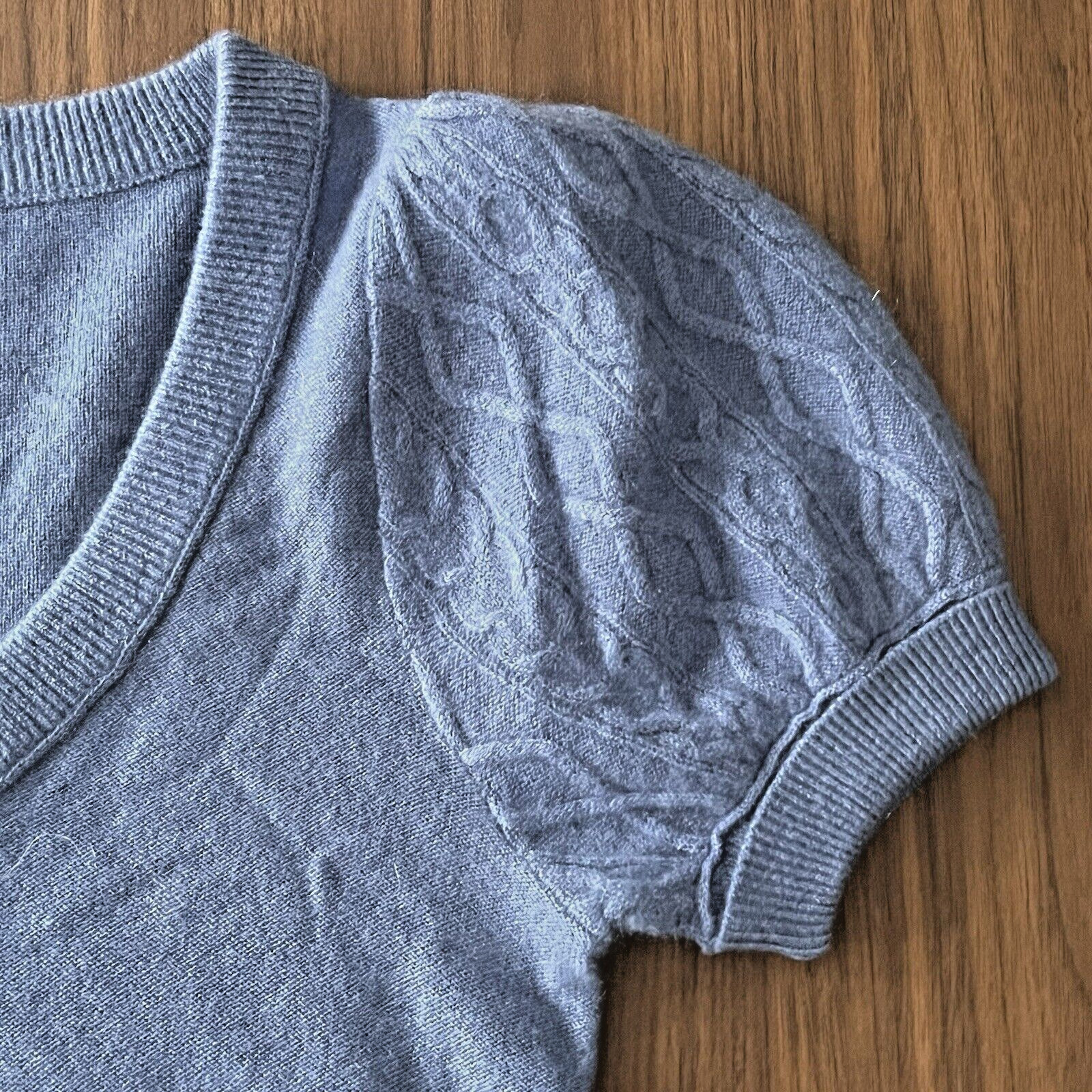 Free People Annabel Cashmere V-Neck size XS Slightly Cropped Shirt Puffy Sleeve