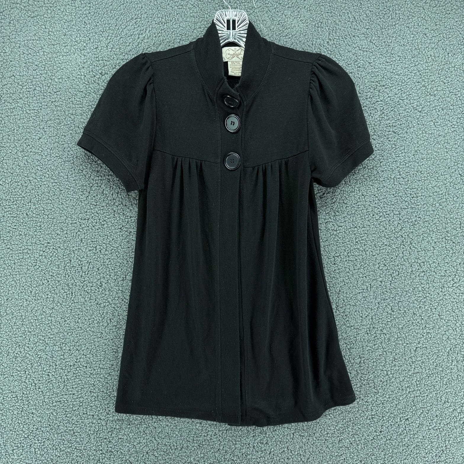 2 PACK Eyelash Couture Button Front Tops Womens S Black White Stretch