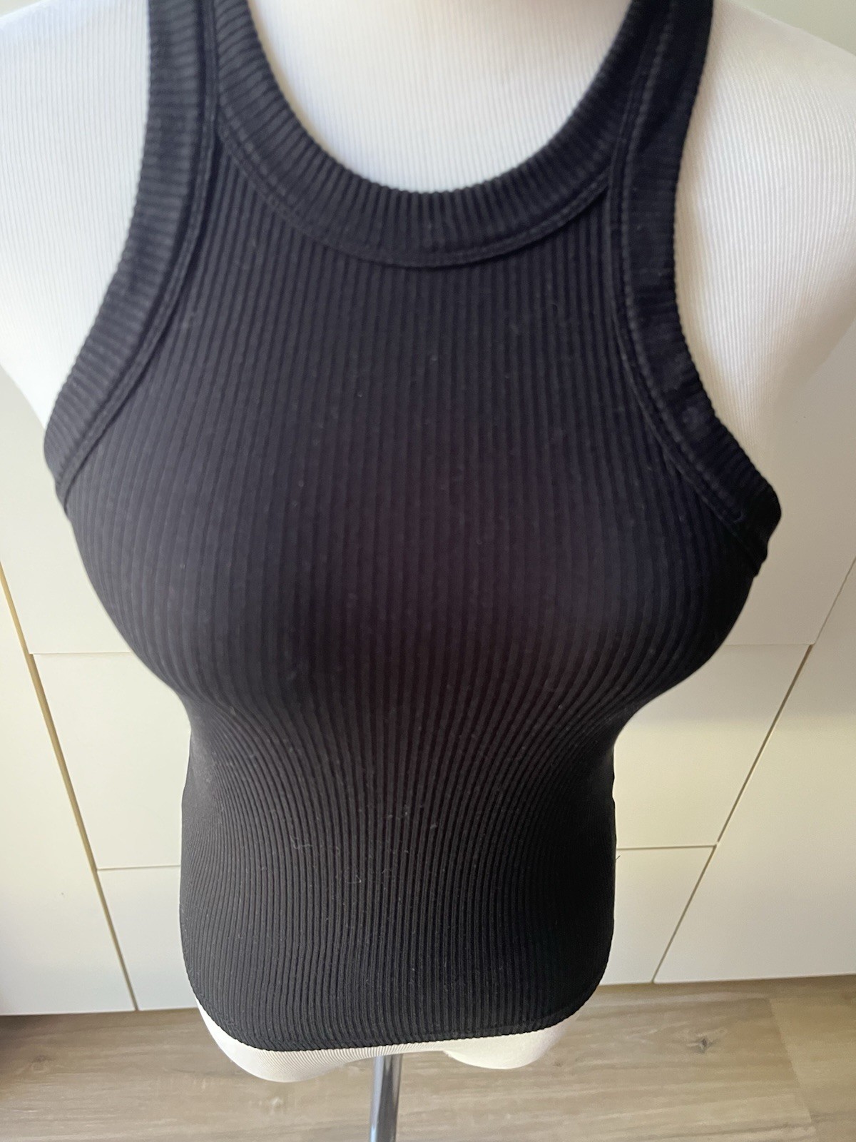 WSLY Ribbed Tank Top Black High Neck Tencel- Size Small