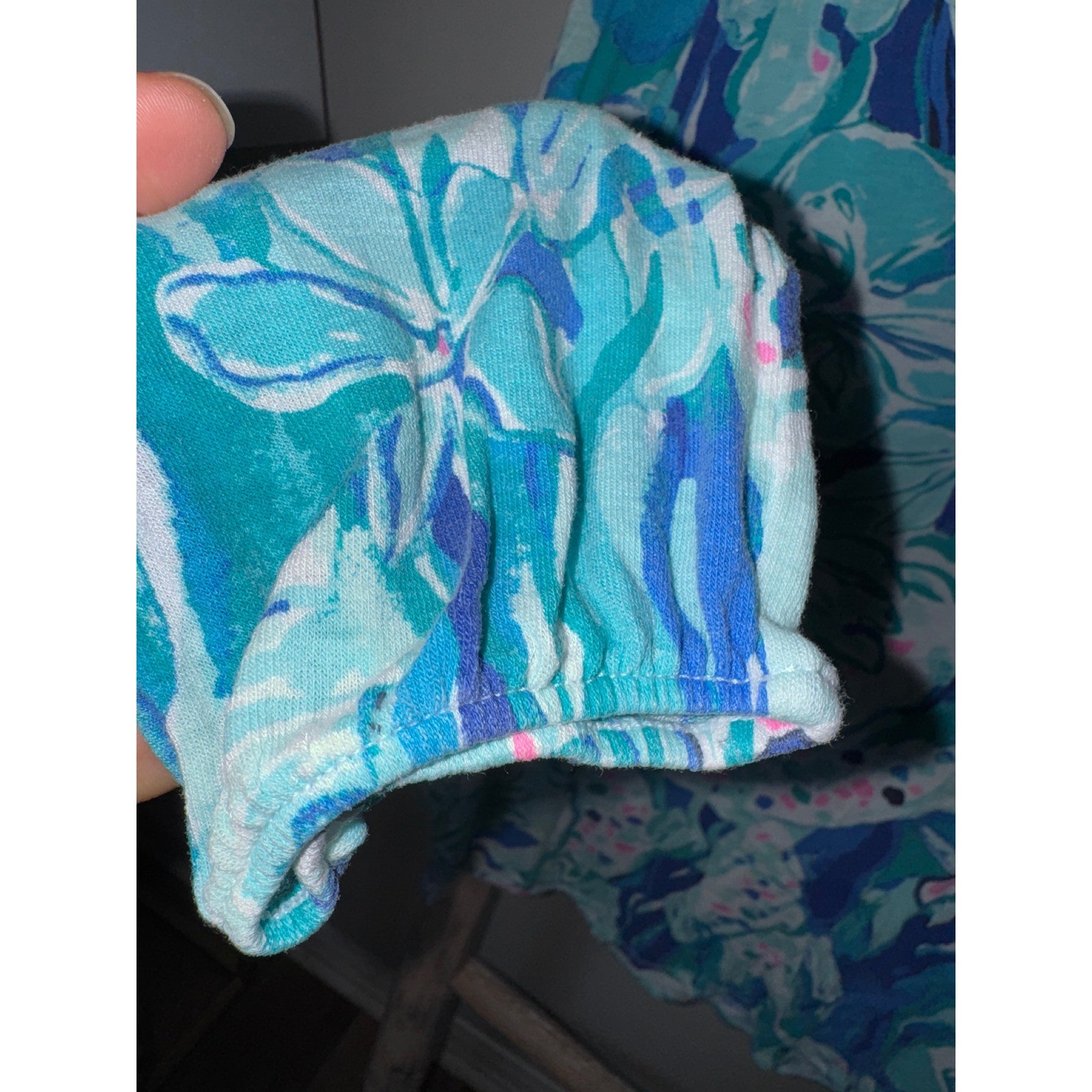 Lilly Pulitzer LILIAS Aquatic Garden Tunic Top Small Elastic Sleeve Blue