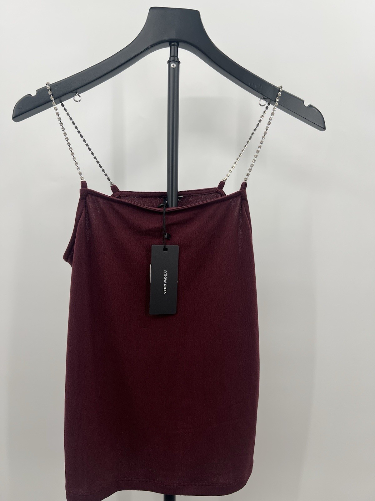 Vero Moda Tank Top Chain Rhinestone Straps Cowl Neck Burgundy Party NWT – S