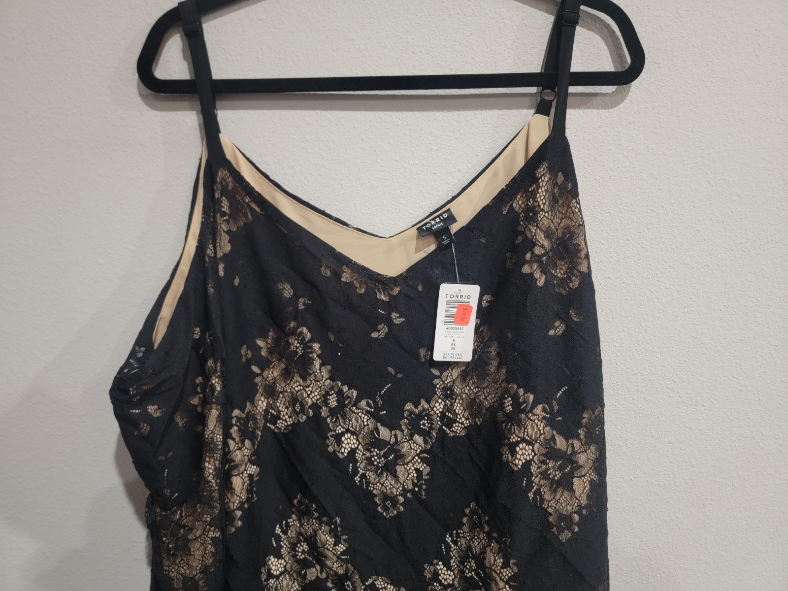 Torrid Sophie Lace Cami Black Over Tan Sleeveless Plus Size 5 5X 28 NWT New