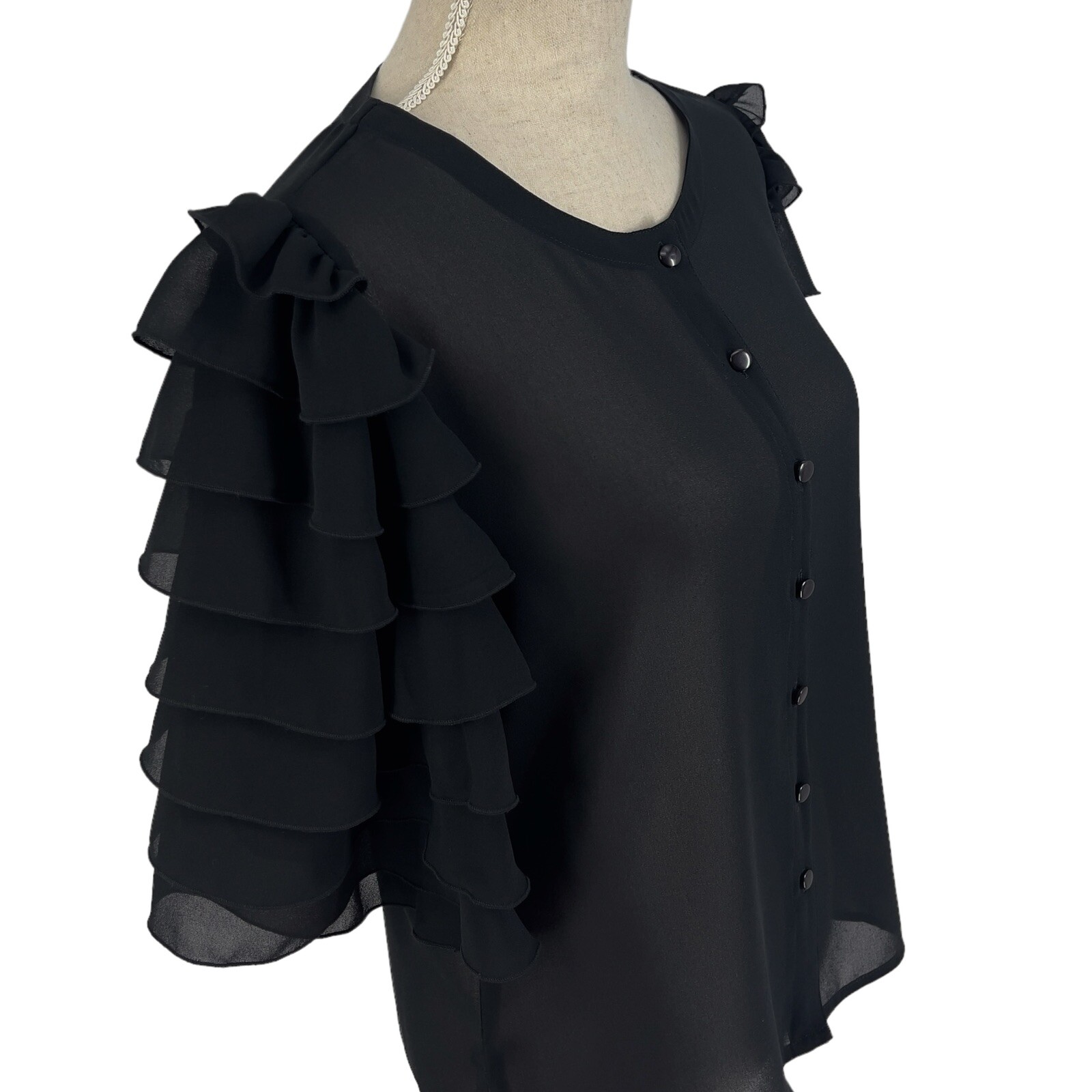 Vintage Blouse King James California Womens Ruffle Sleeve Sheer Button Up S M