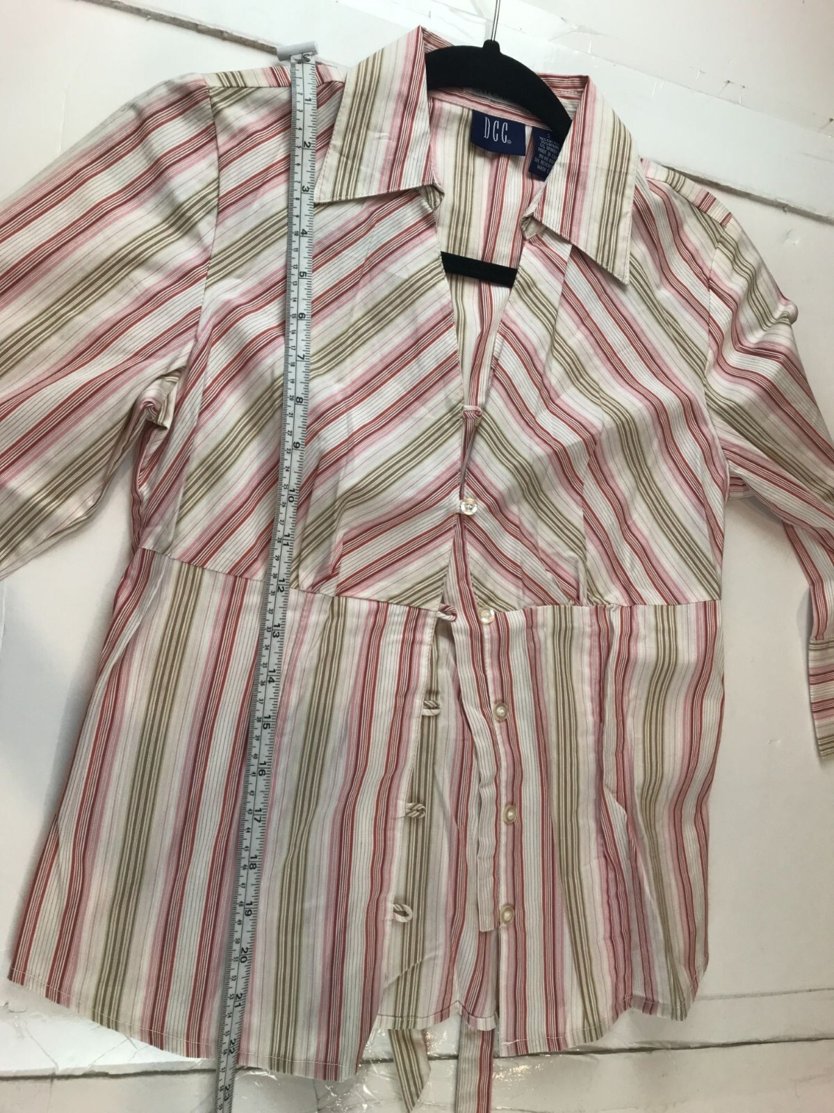 DCC Womens Button Up Shirt Size S Pink striped Stretch Half Sleeve Casual Retro